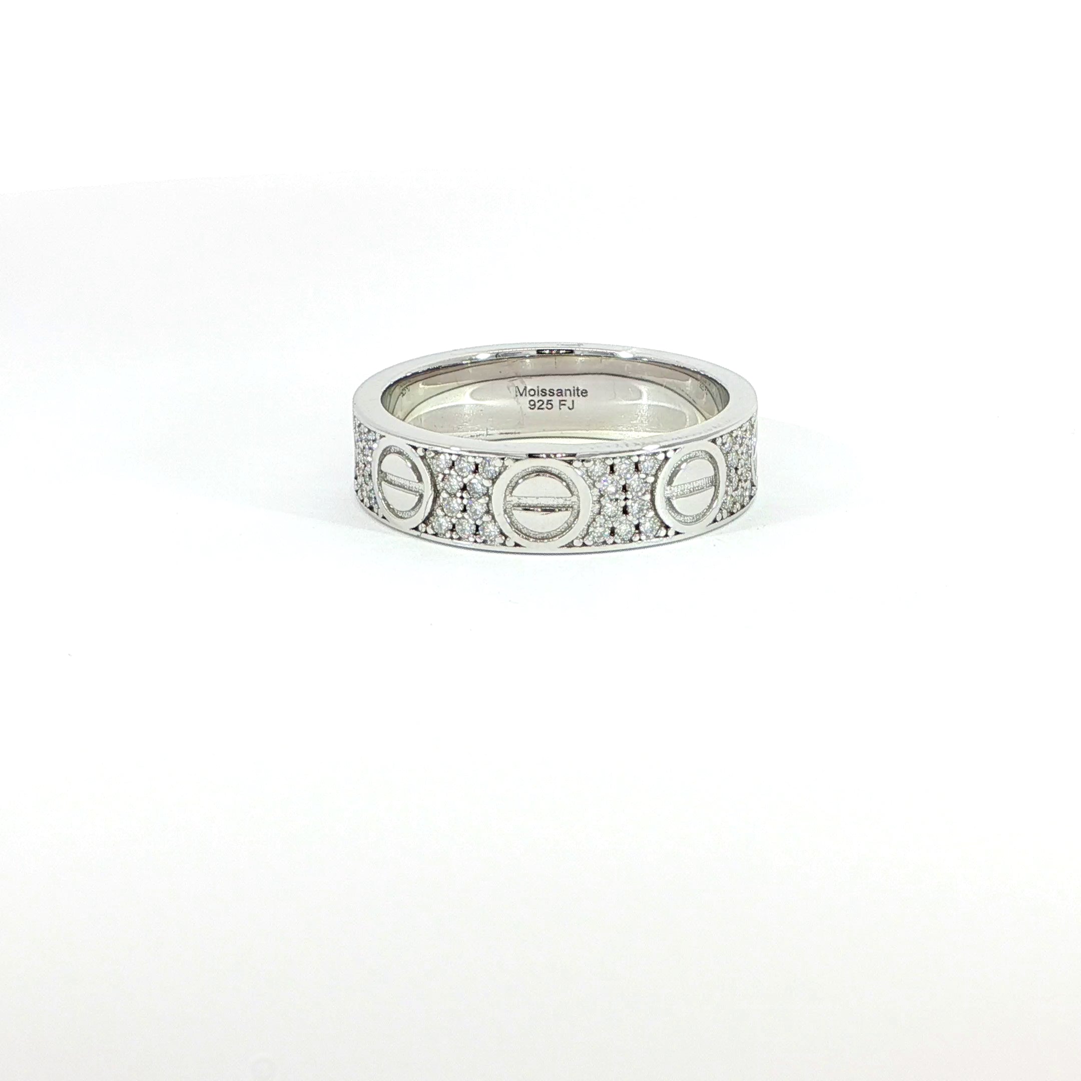 Sterling Silver Band Ring with VVS Moissanite Stones, Two Color Options, 0.66 Total Carats