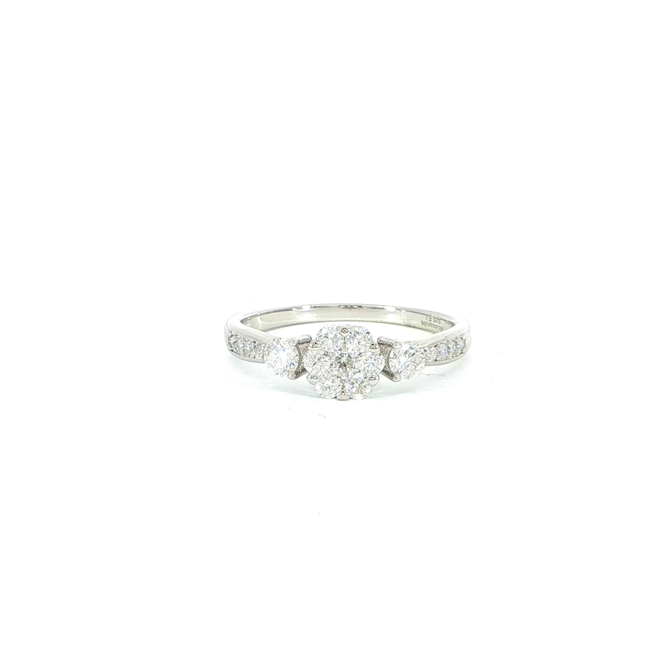 925 Sterling Silver Three-Stone Moissanite Ring with VVS Moissanite