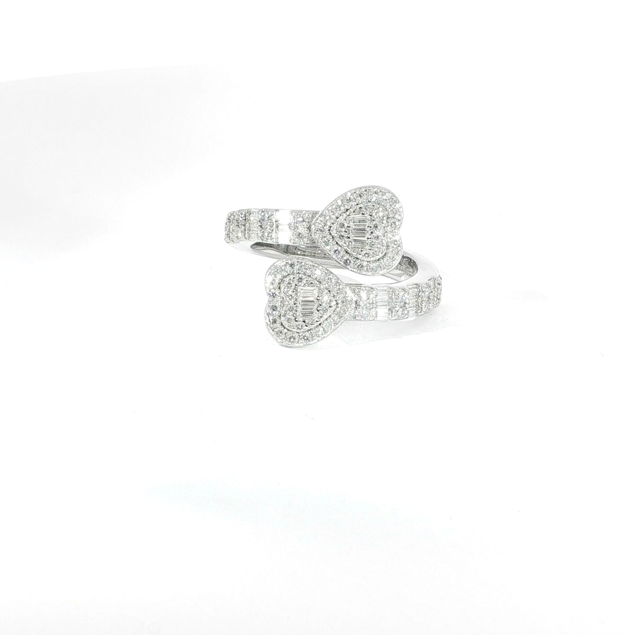 925 Sterling Silver Double Heart Ring with VVS Moissanite