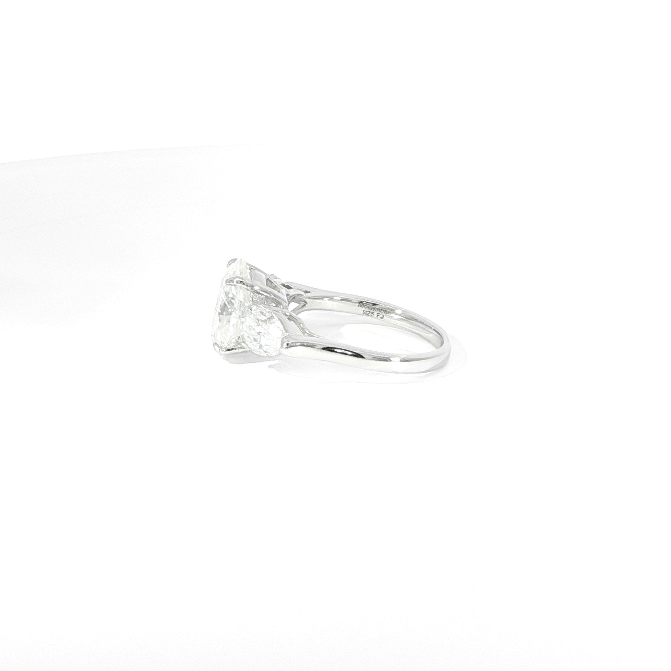 925 Sterling Silver Oval-Cut Three-Stone Ring VVS Moissanite - 7.07ctw