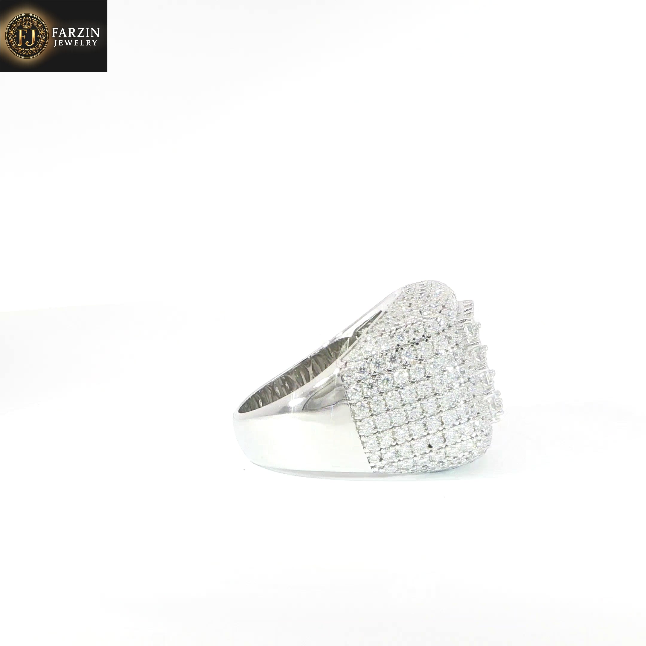 Sterling Silver Square Pave Set Ring with VVS Moissanite Stones, Two Color Options, 5.21 Total Carats