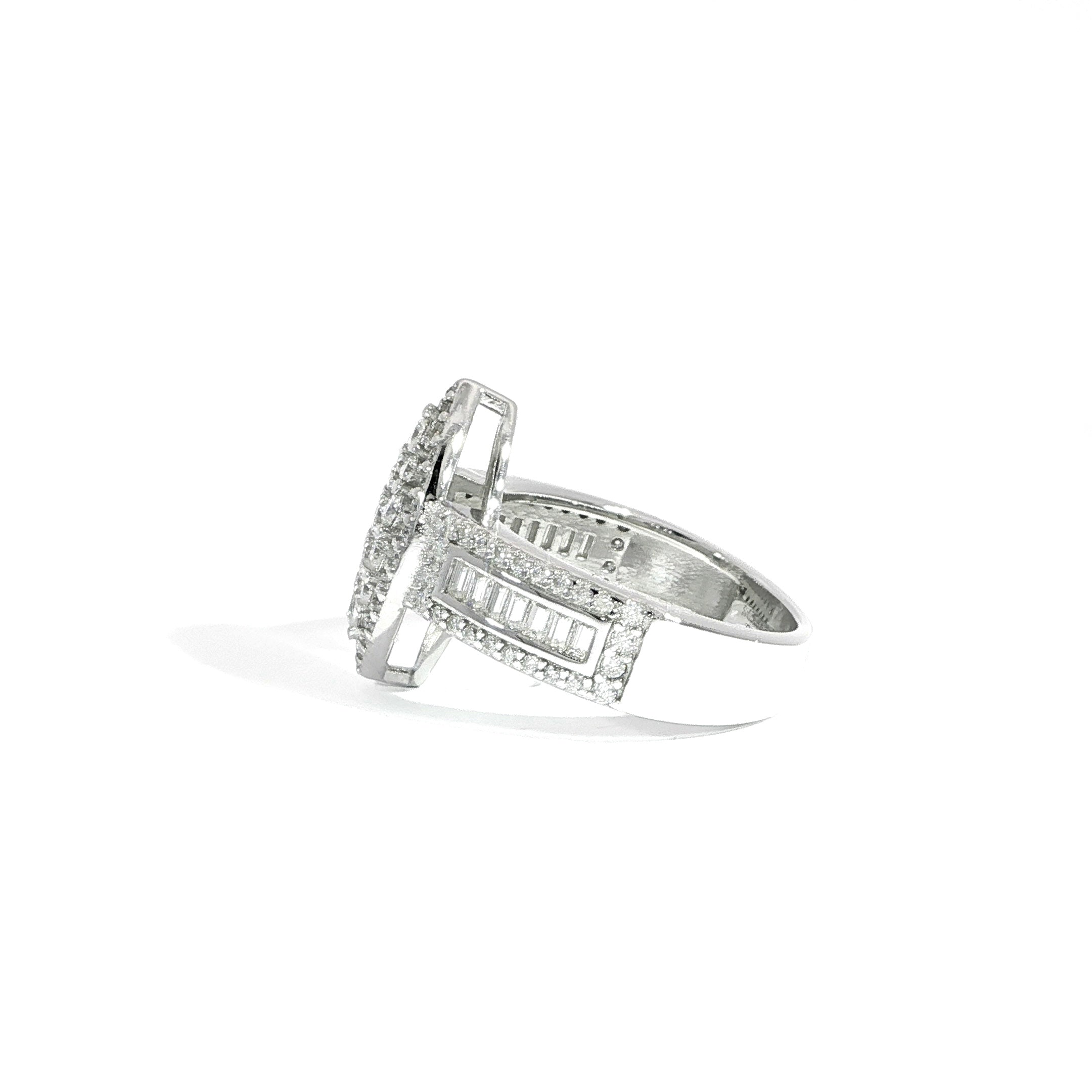 Side detail cluster engagement ring marquise shape