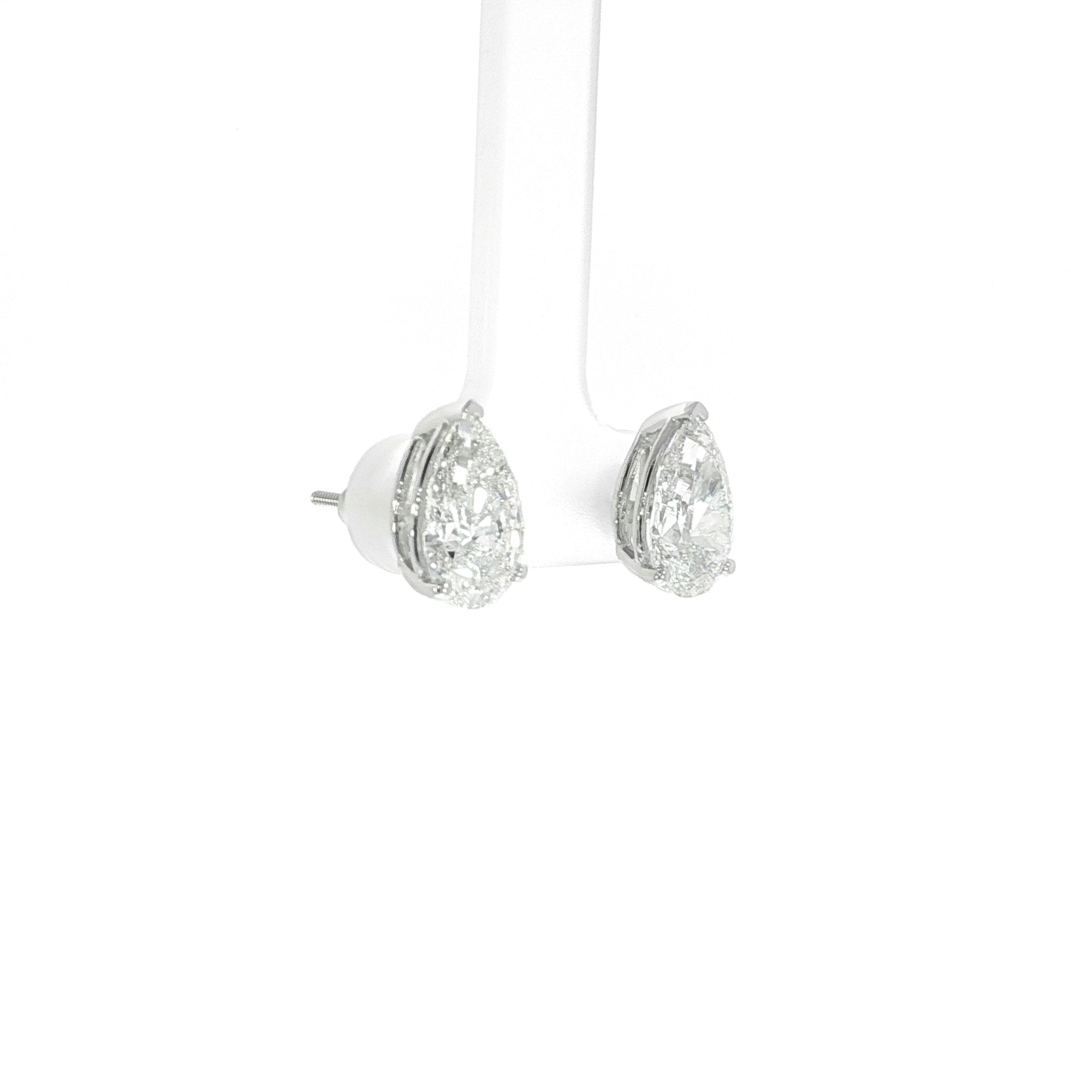 Pear shaped lab grown diamond studs in 14K white gold