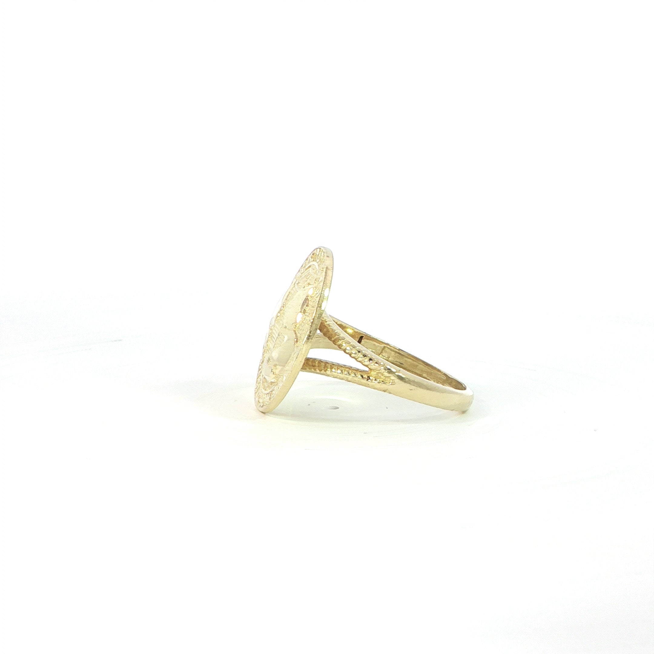 Side profile 10K gold statement ring coin design