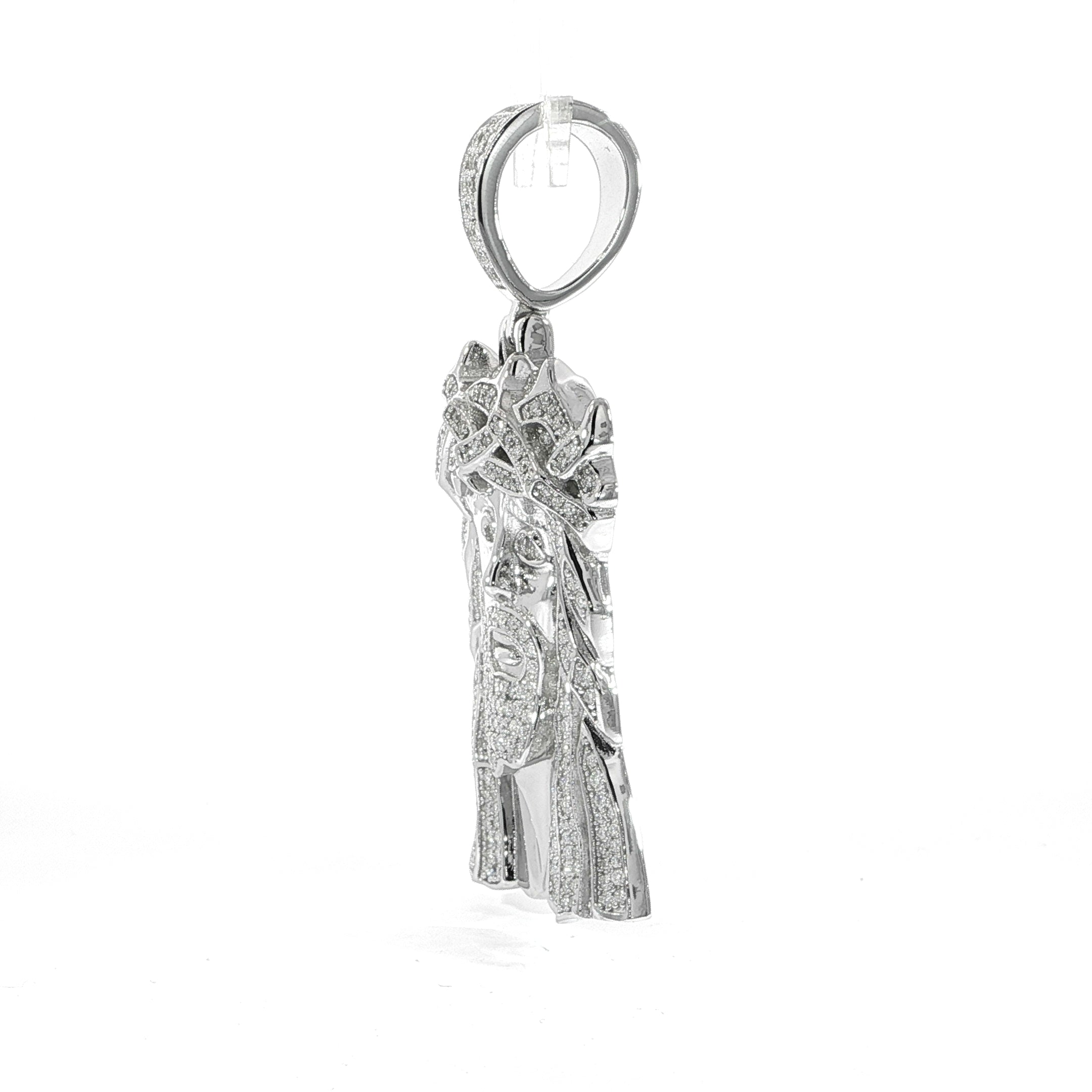 Jesus Head charm in sterling silver with iced detailing side
