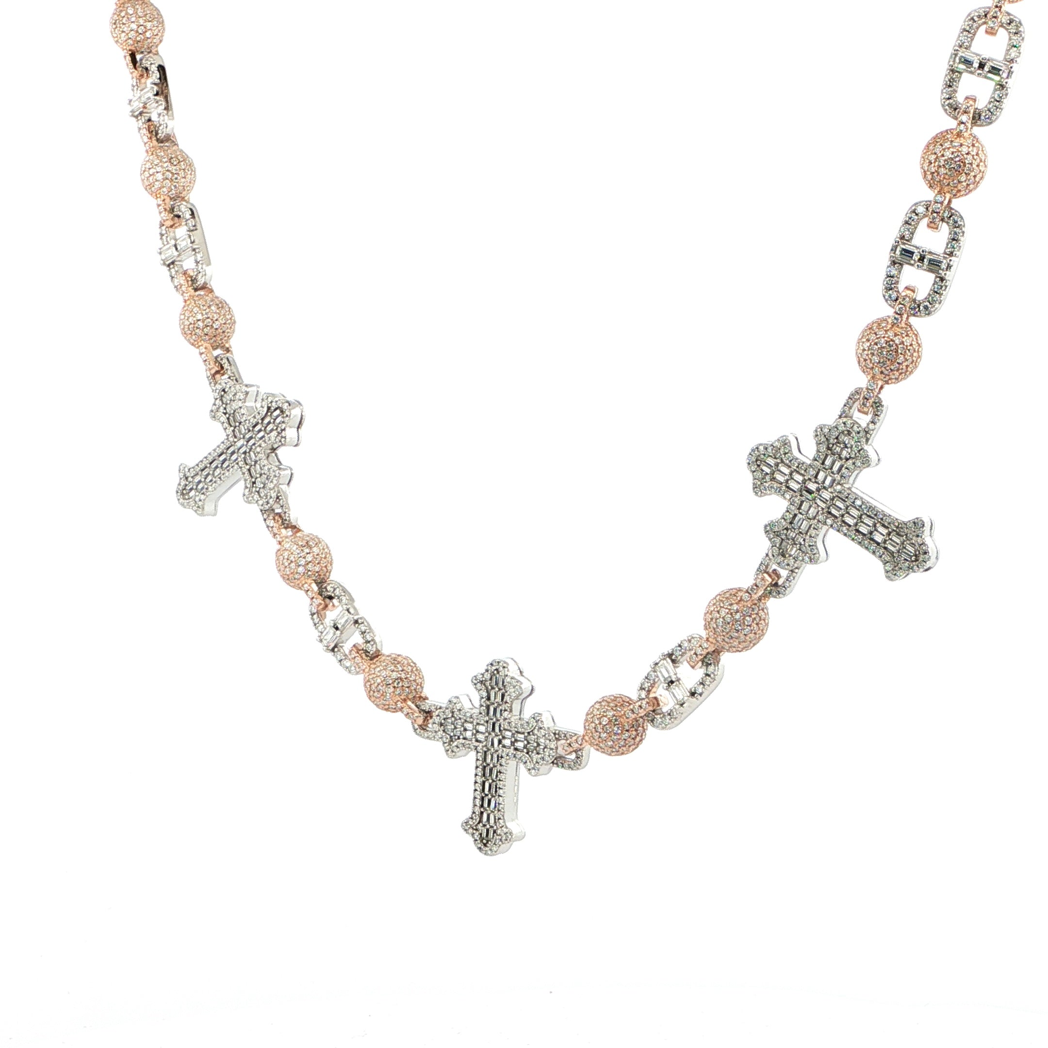 925 Sterling Silver Cross Flat Chain with VVS Moissanite