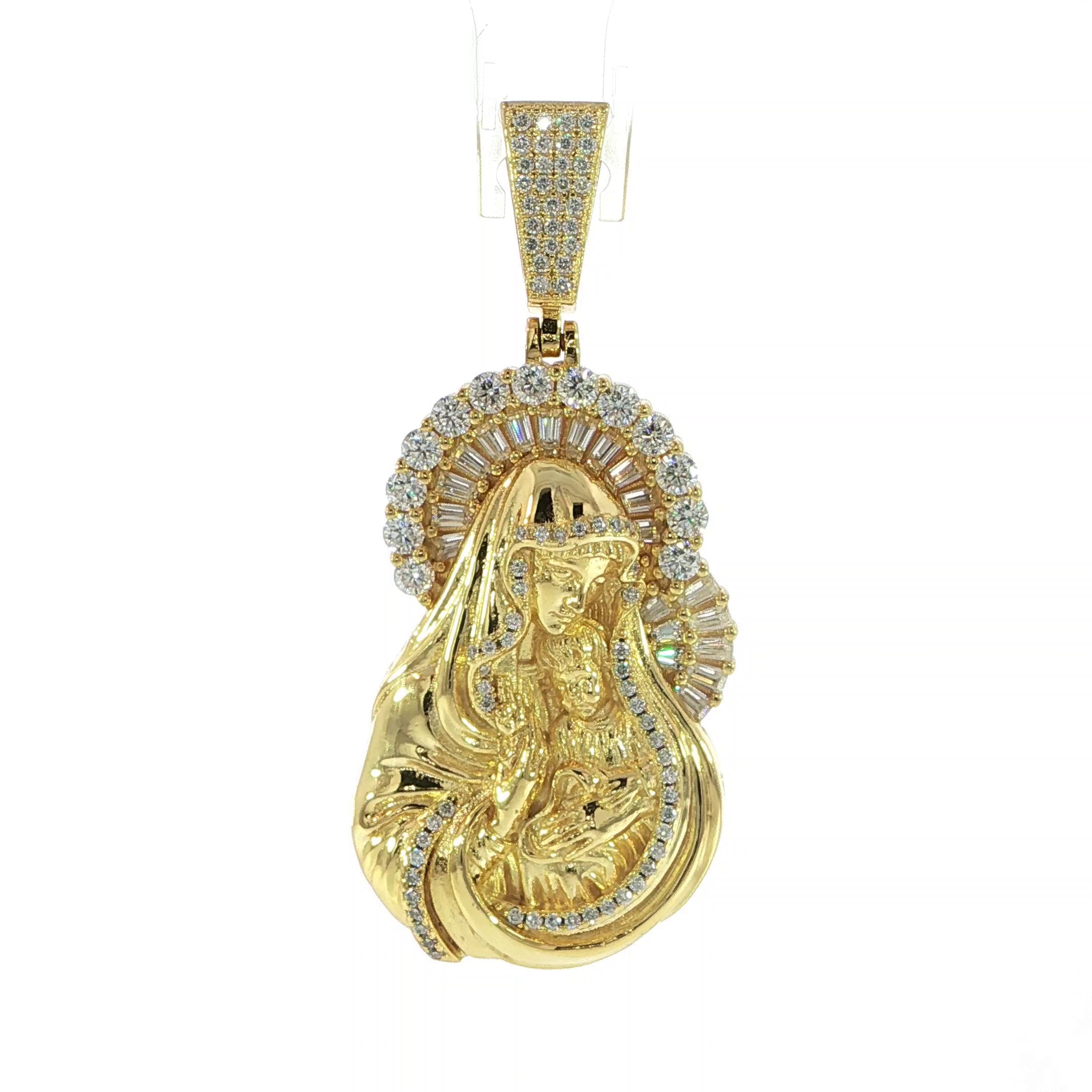 Sterling Silver Virgin Mary Pendant – VVS Moissanite 2.6 CTW