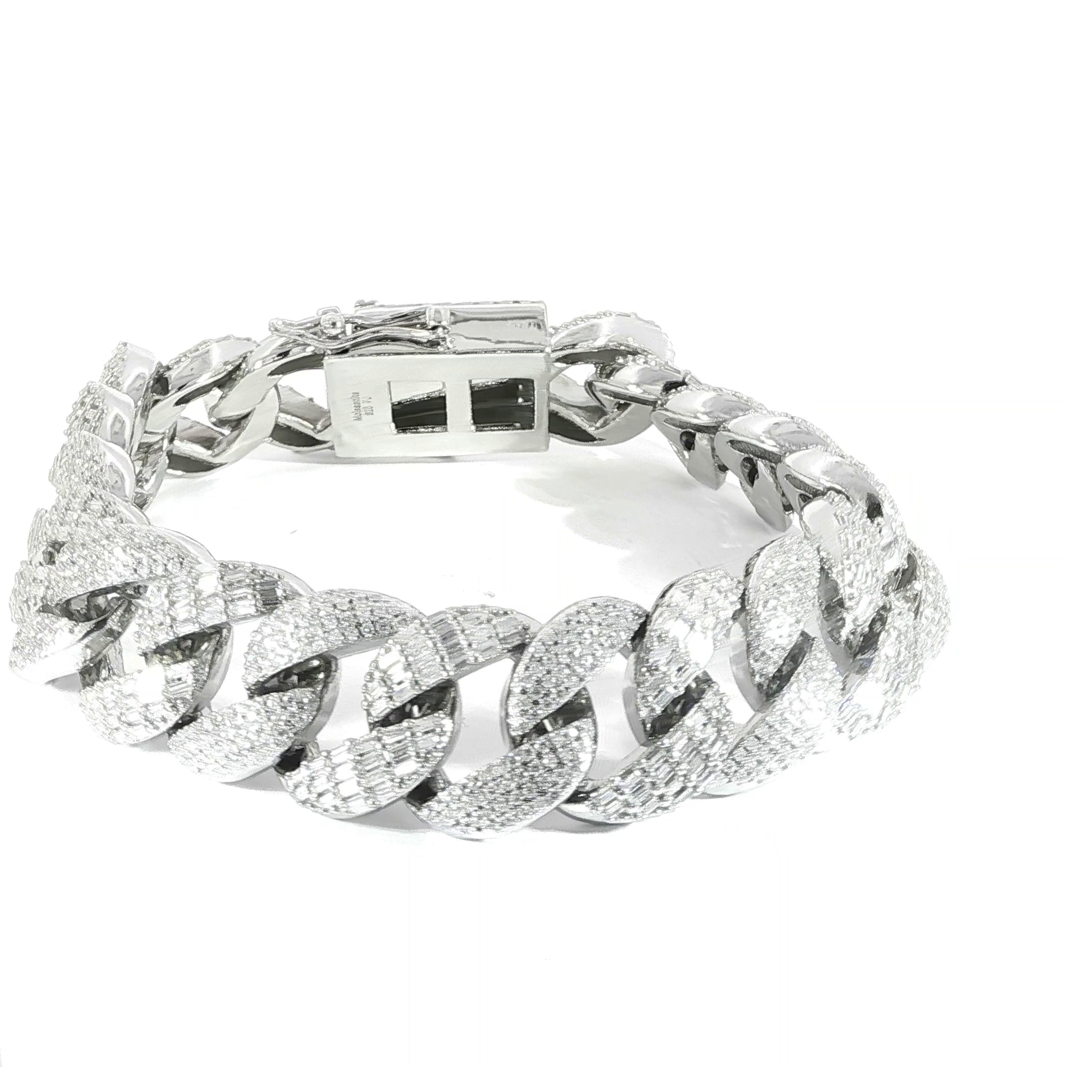 Sterling Silver Miami Cuban Bracelet – VVS Moissanite – 17MM