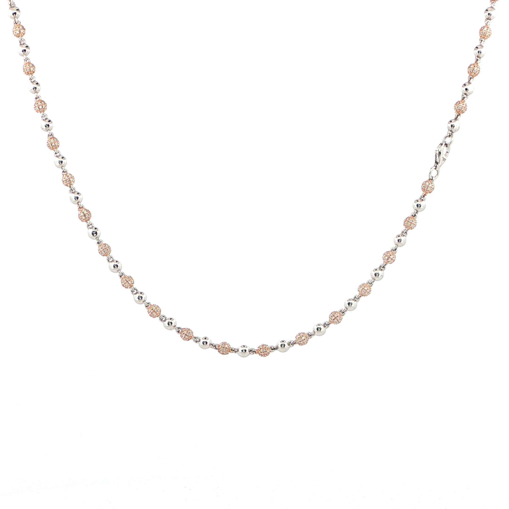 Sterling Silver Solid Ball Chain Necklace with VVS-D Moissanite Stones, Two-Tone Options