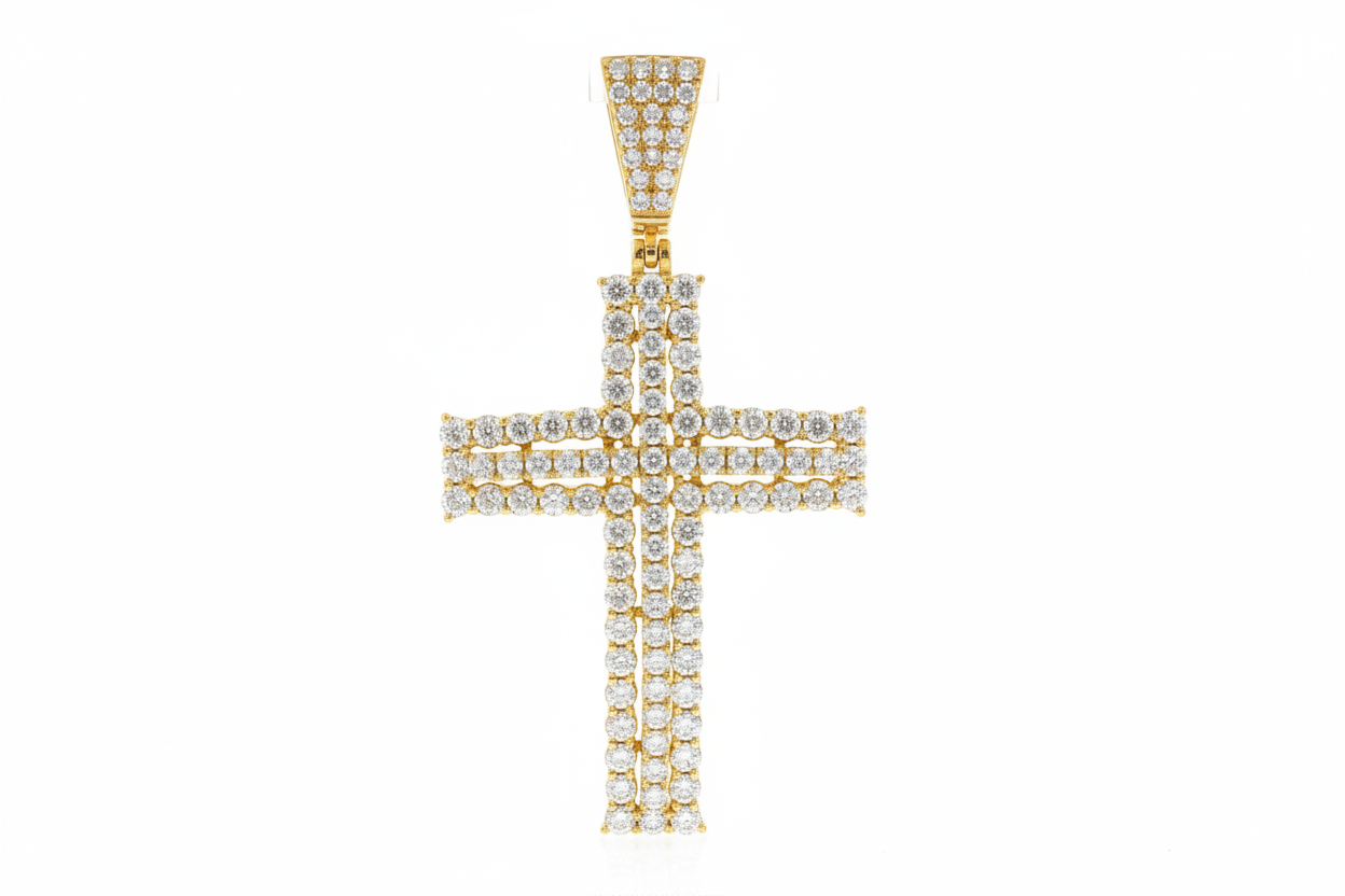 Sterling Silver Iced Out Cross Pendant – VVS Moissanite 4.8 CTW