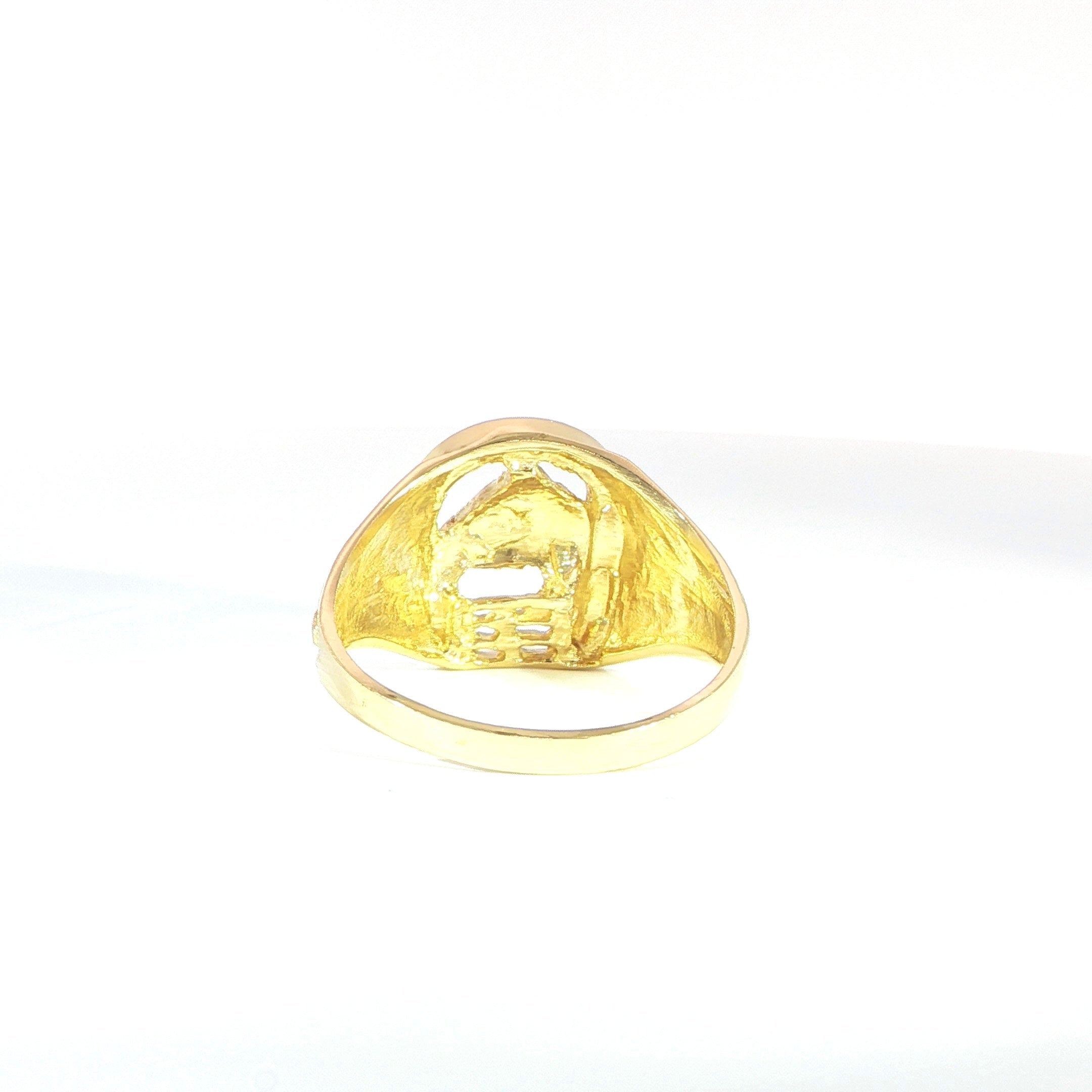Back of equestrian horseshoe ring in 14K gold