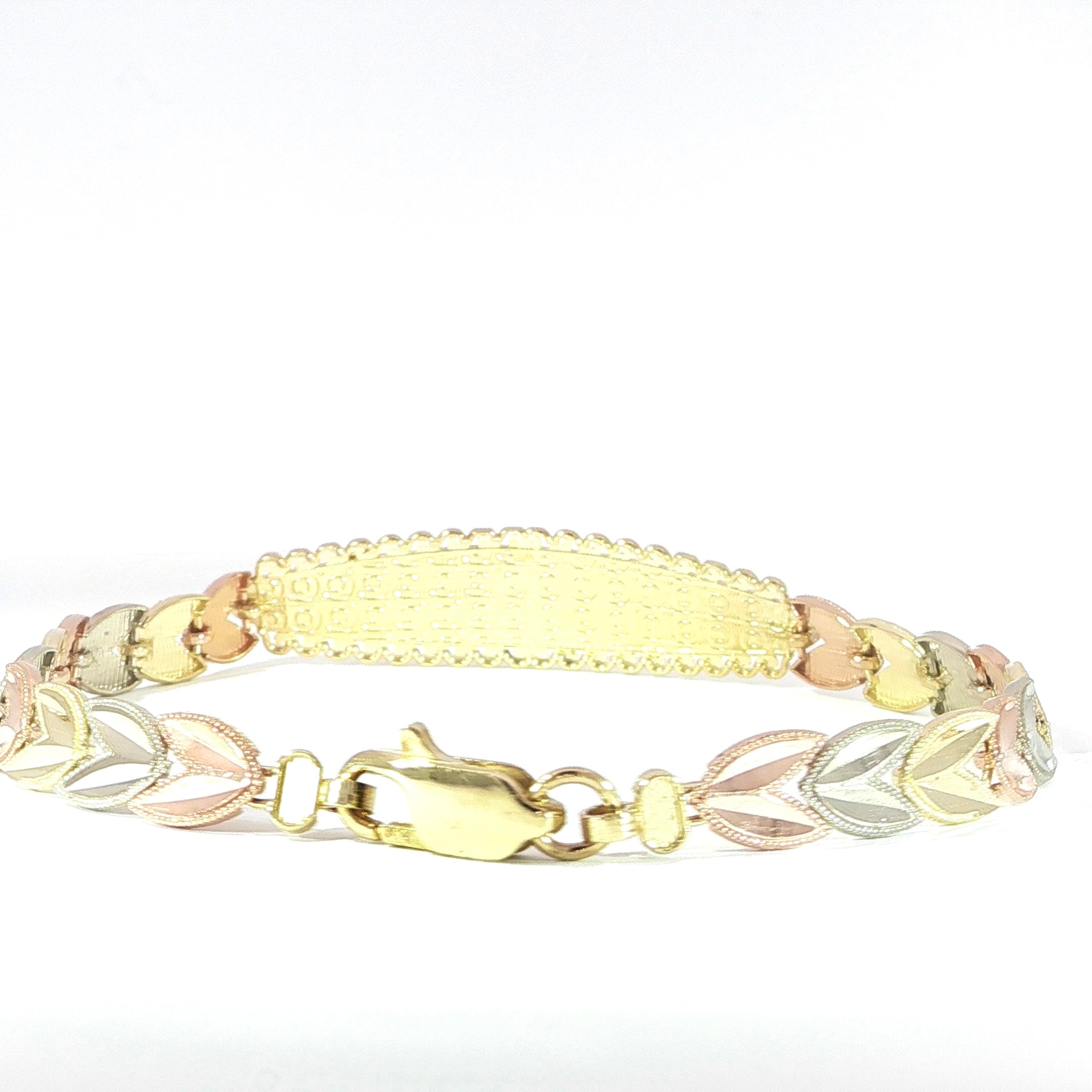 Vintage-inspired 10K gold bracelet with engraved name plate