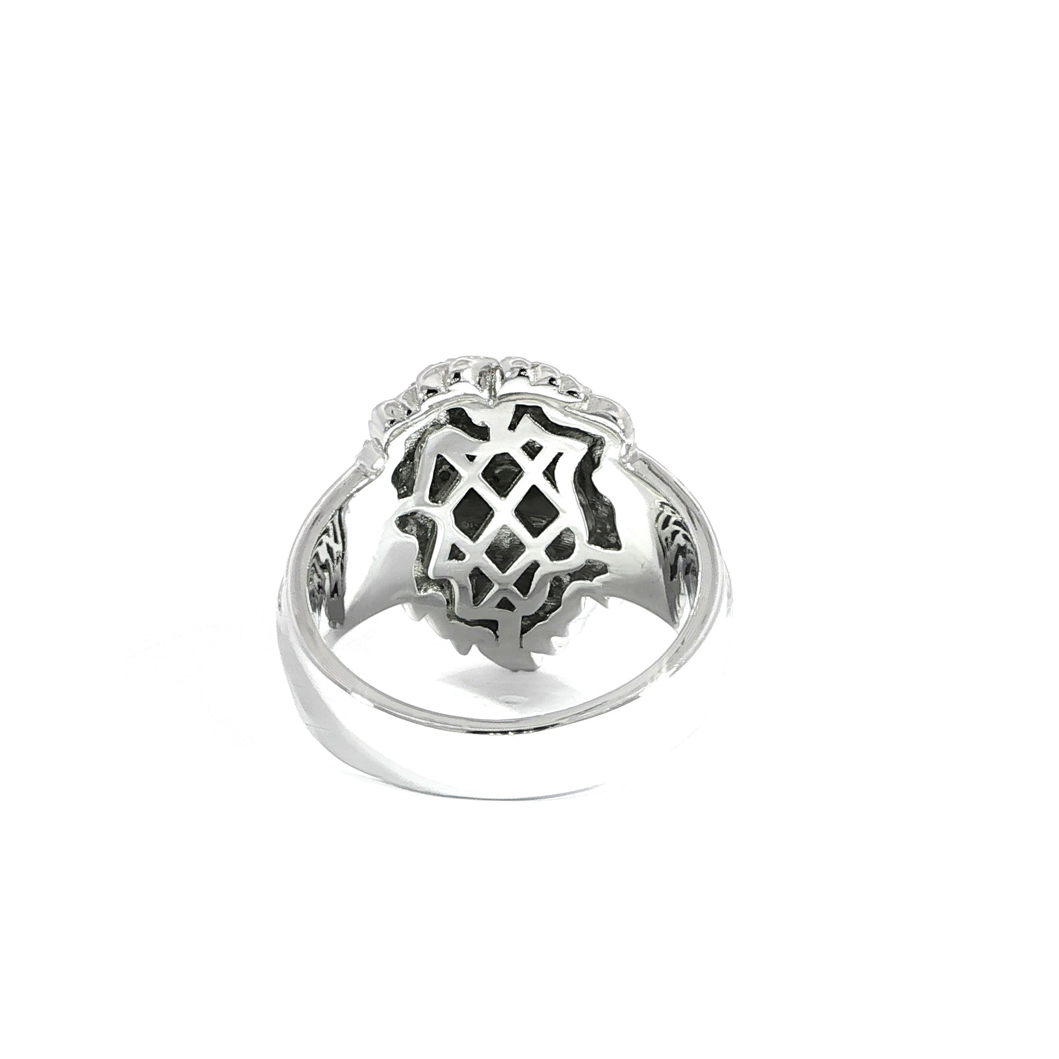 Sterling silver lion ring with detailed craftsmanship and sparkle