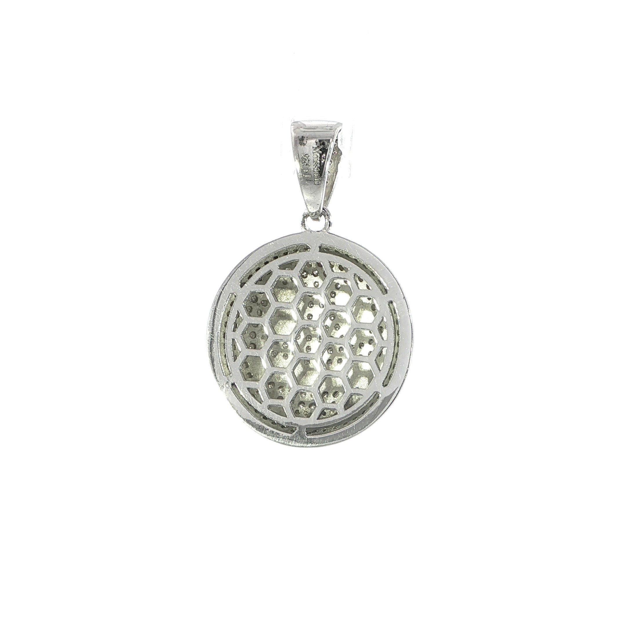 High-polish sterling silver smiley face pendant with moissanite brilliance