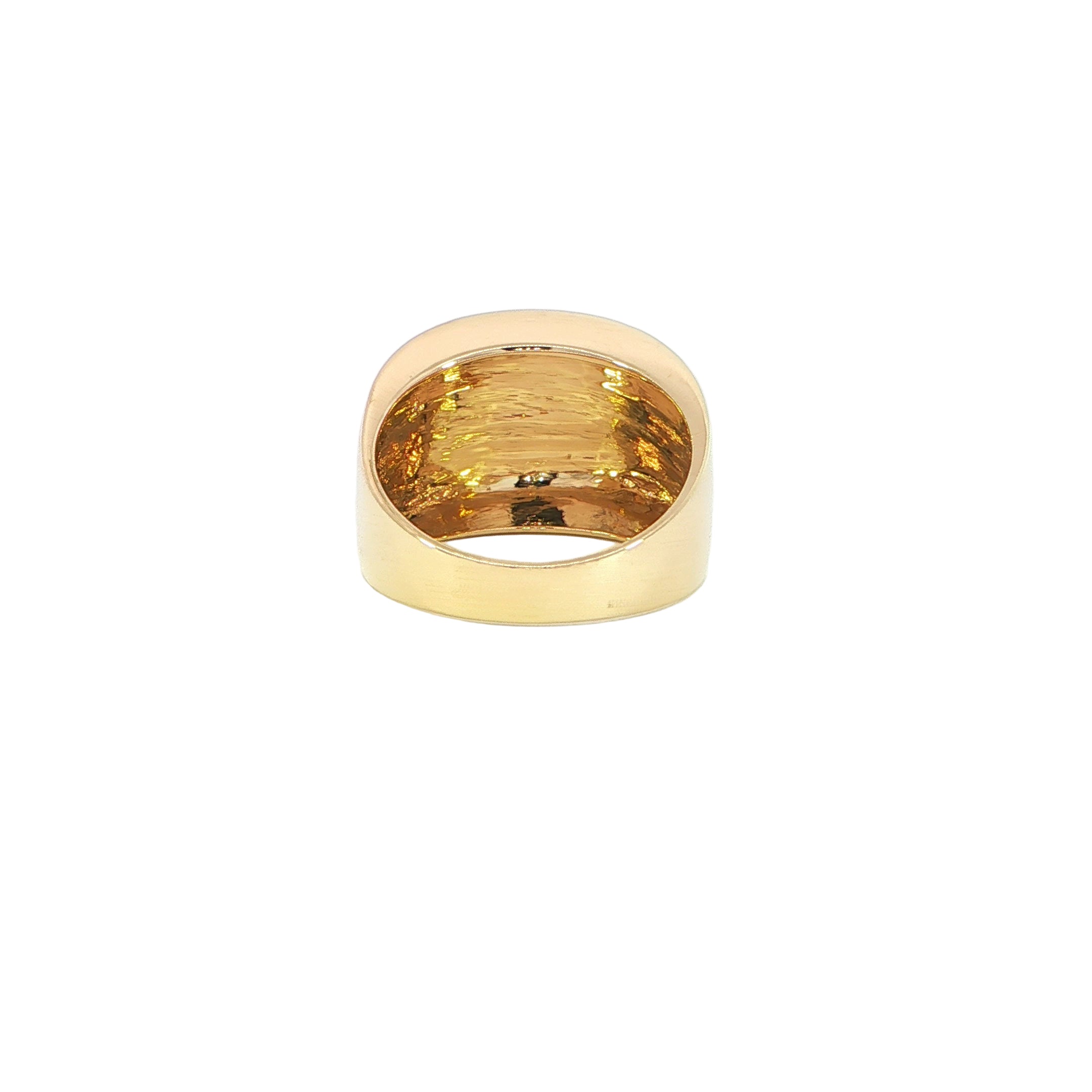 Back of solid gold dome ring with smooth curved finish