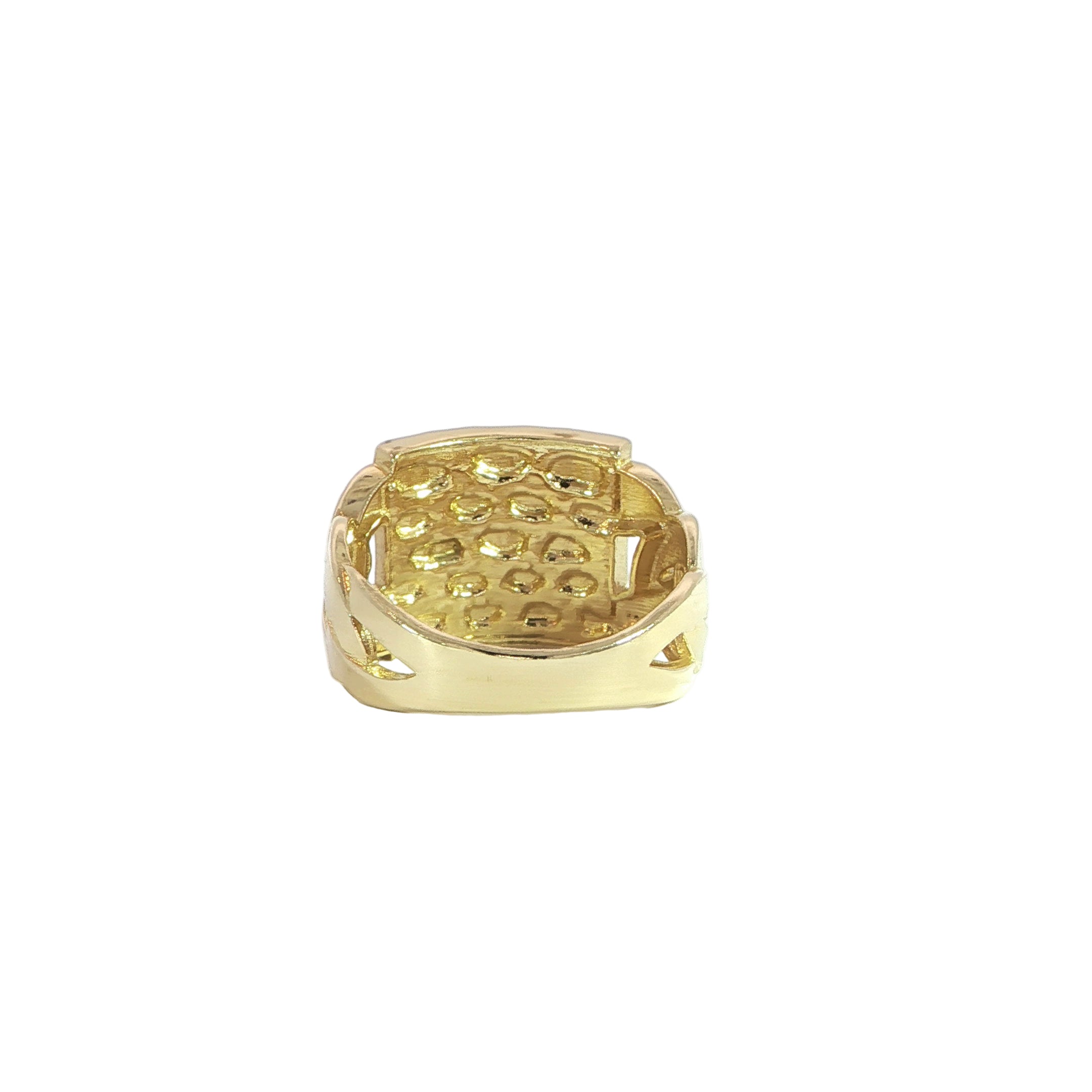 Wide gold nugget ring with polished finish back