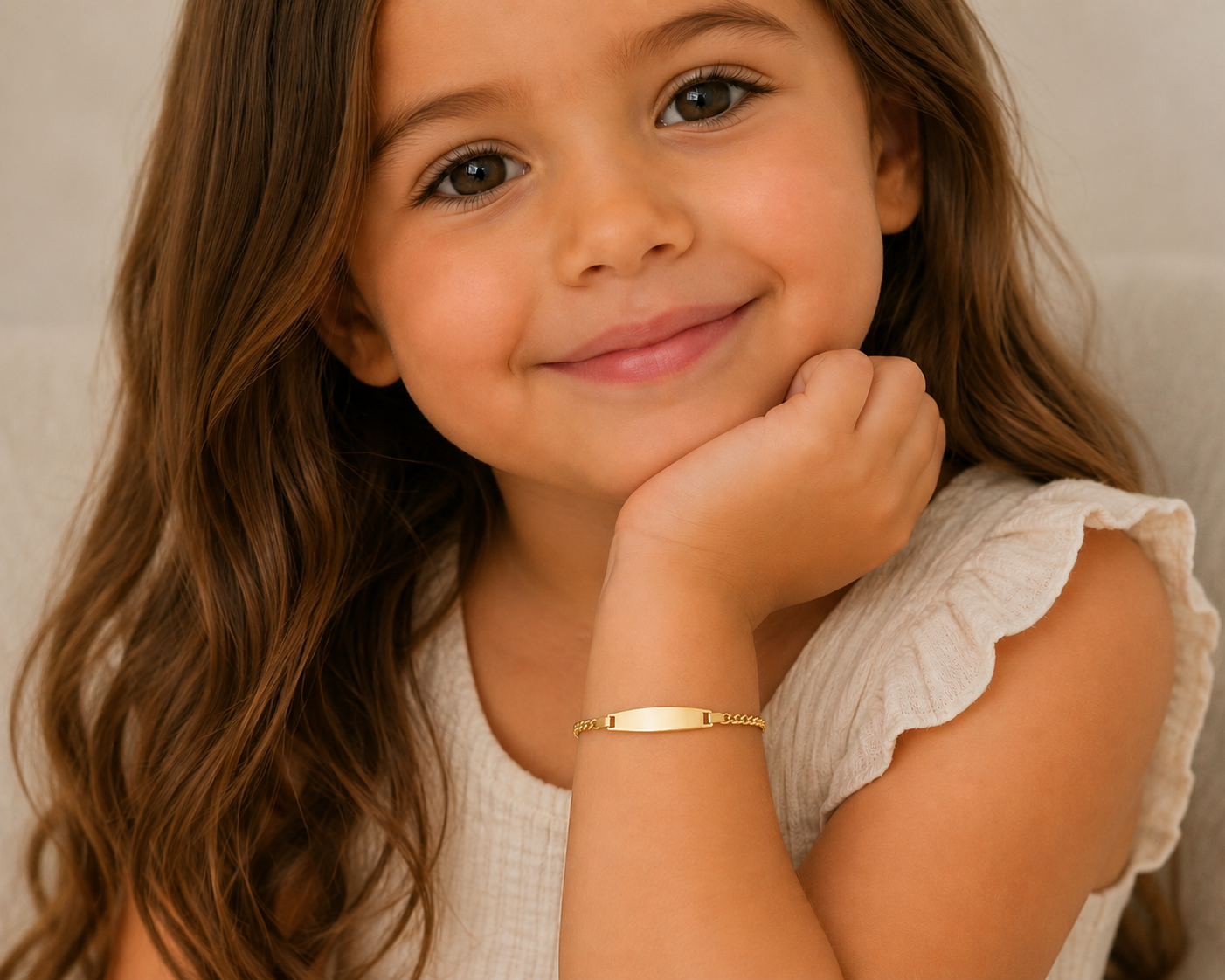 Children's 5MM yellow gold ID bracelet suitable for custom engraving
