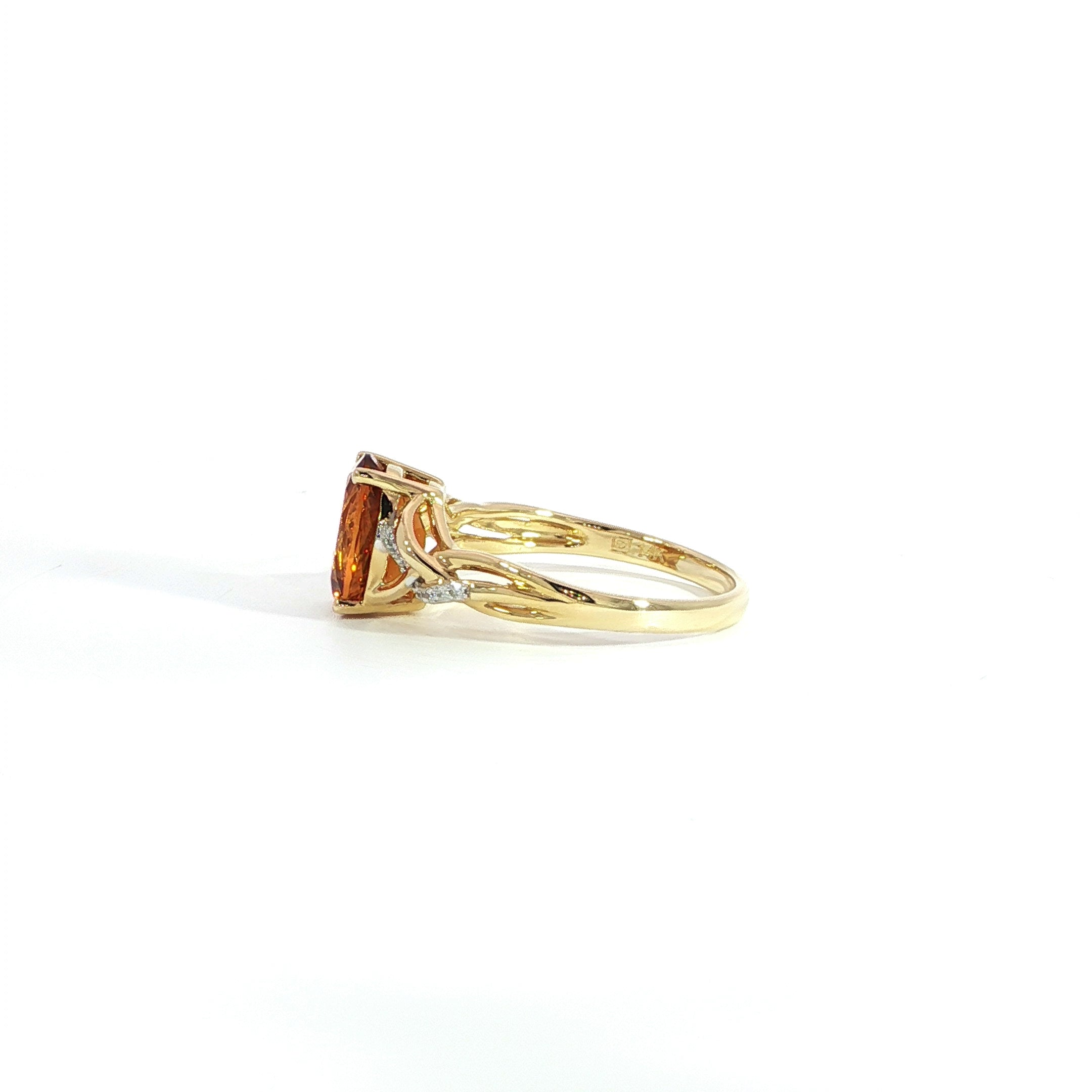 Side profile oval citrine ring with diamonds