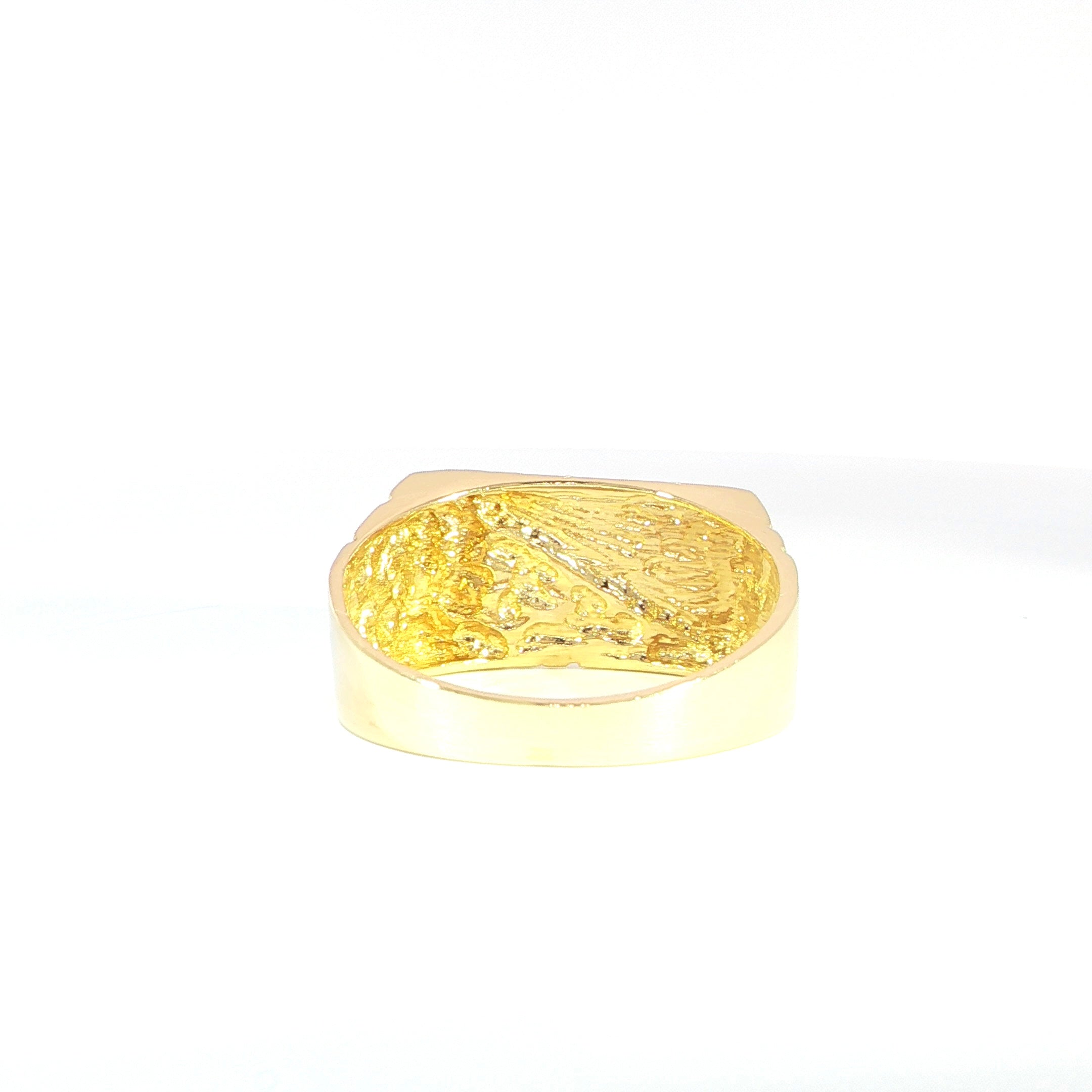 Textured 14K yellow gold ring with high-polish details