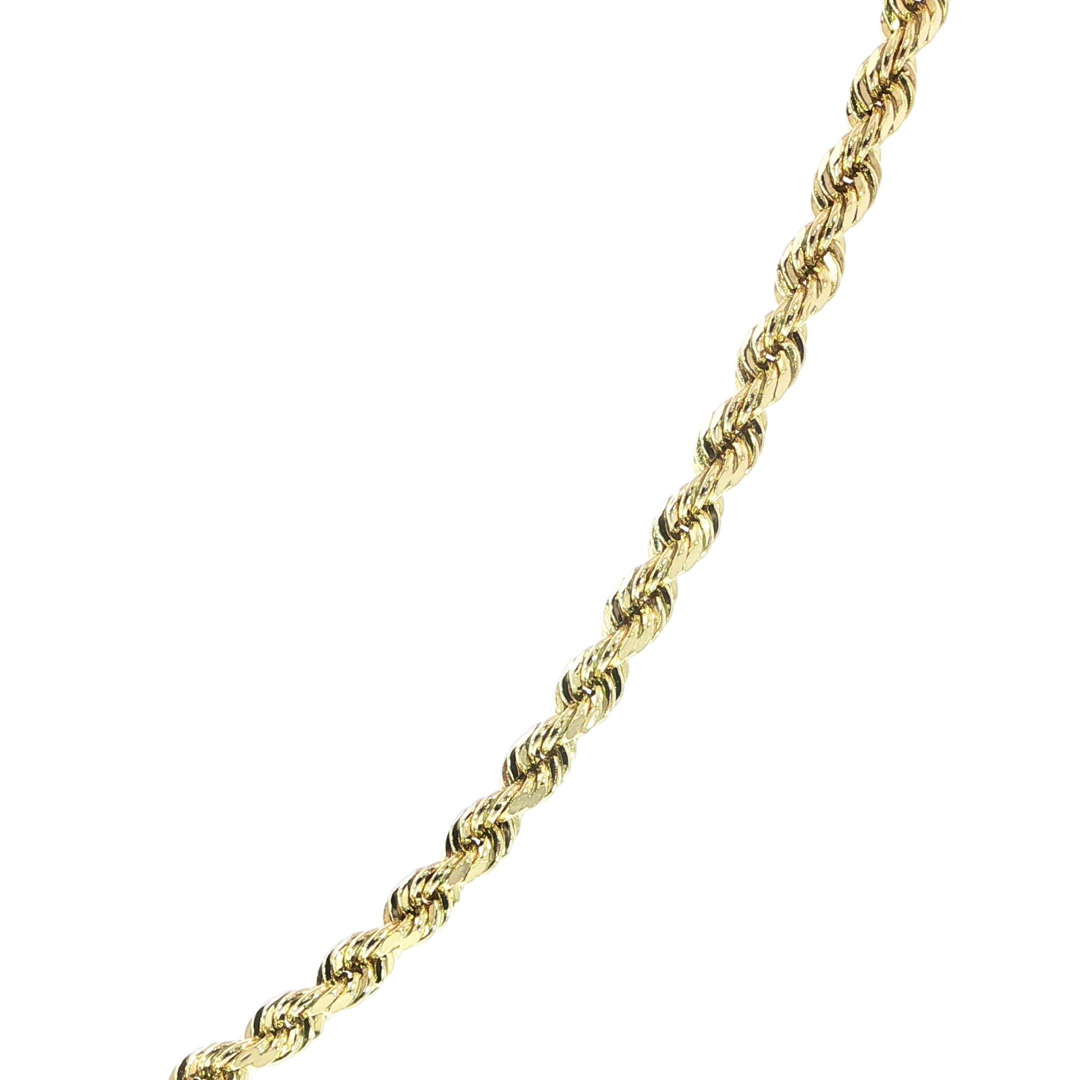 Solid 10K yellow gold rope chain with diamond-cut finish