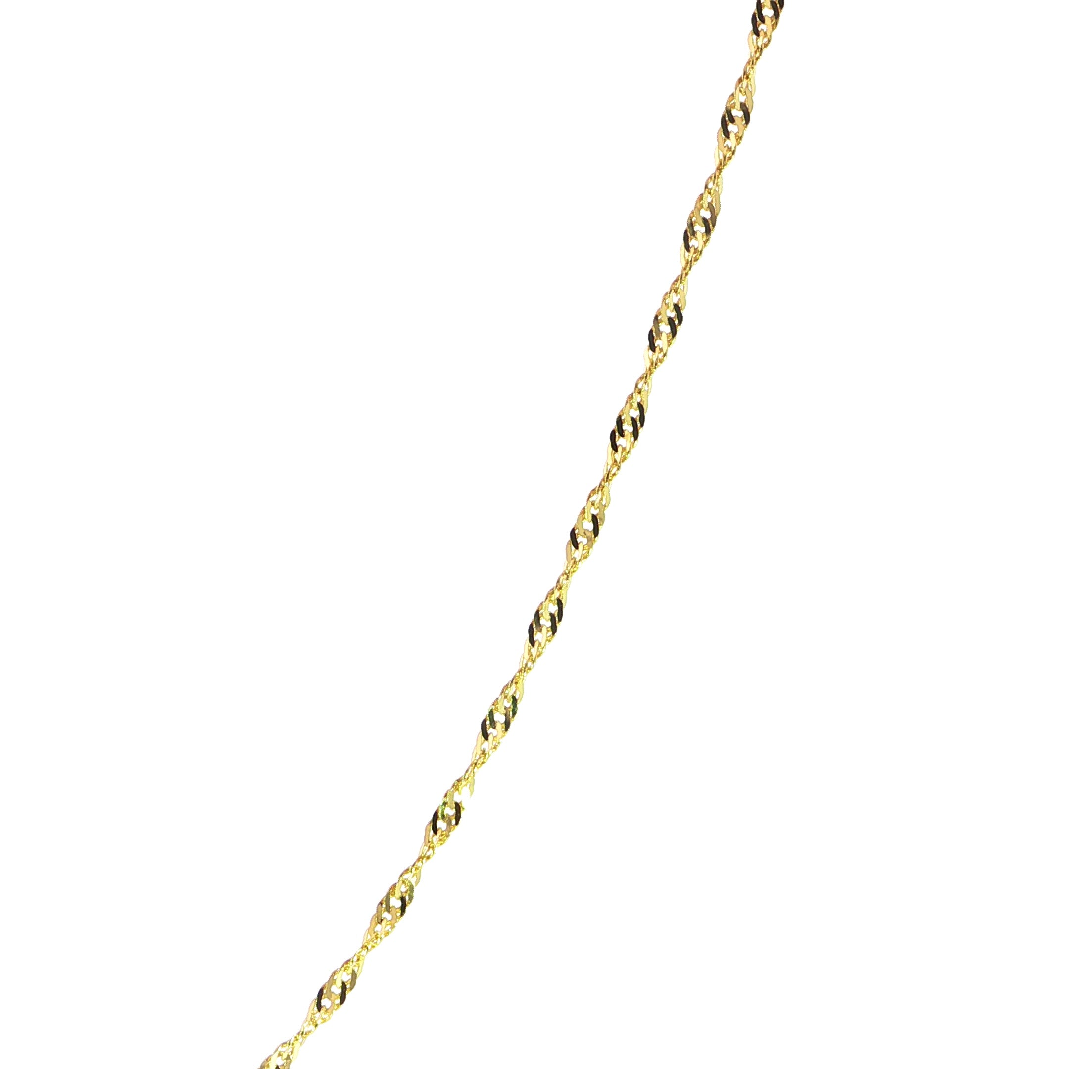 Close-up 14K yellow gold twisted Singapore chain necklace