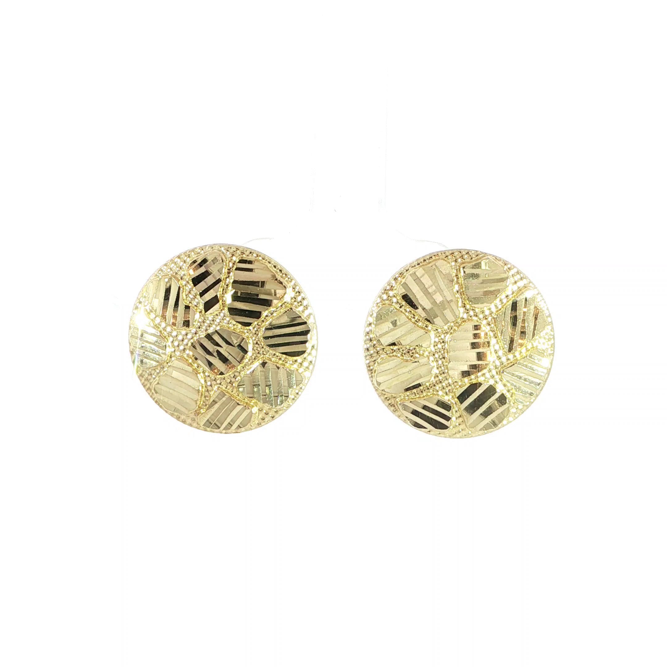 Large round nugget earrings in solid 14K yellow gold