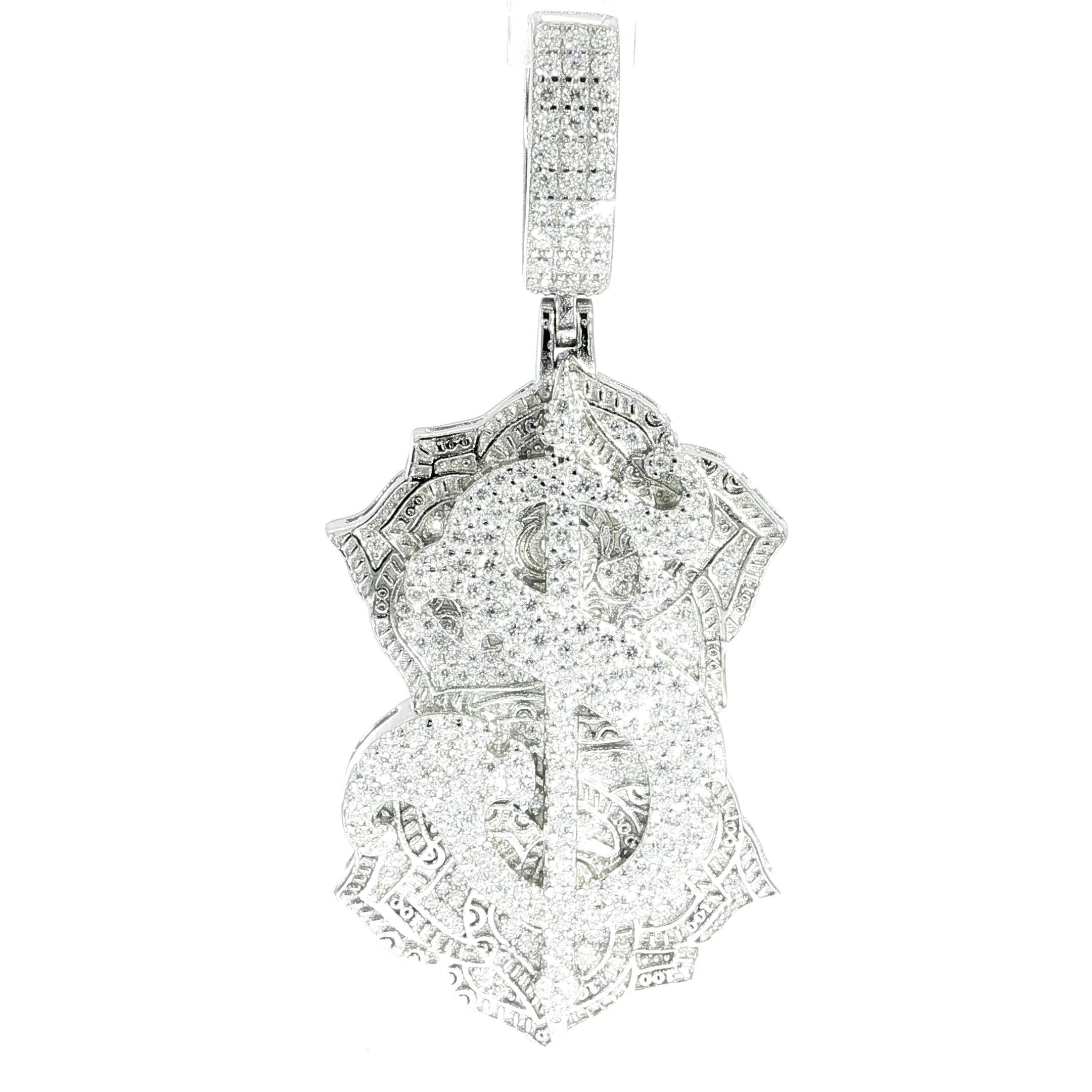 925 sterling silver dollar sign pendant featuring 2.29 CTW moissanite.
