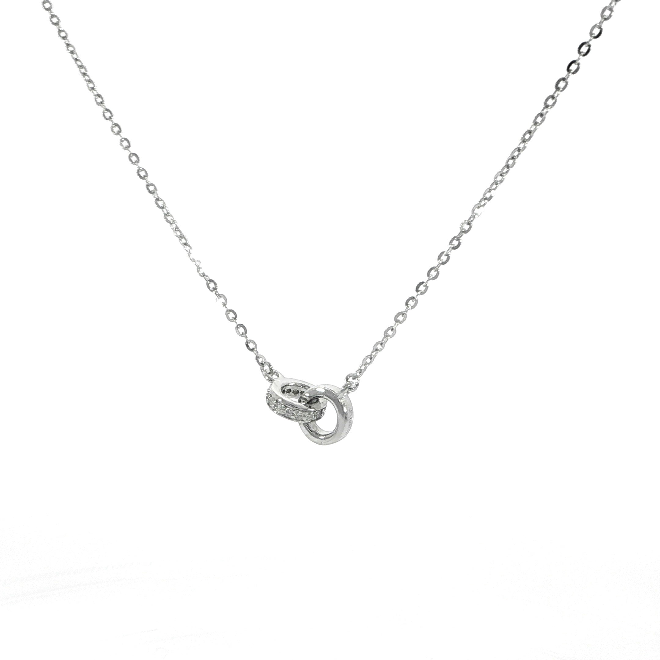 Interlocking circle pendant necklace in sterling silver with VVS moissanite.