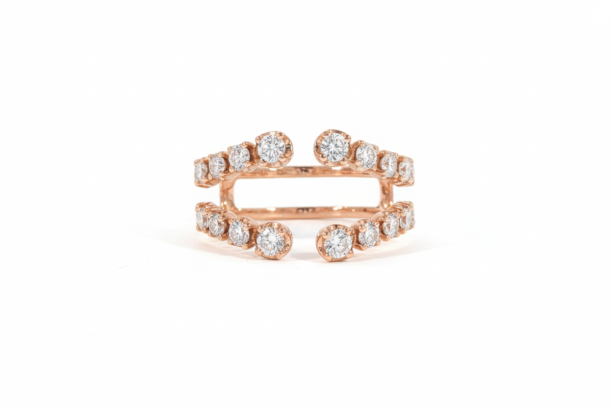 Rose gold enhancer ring with graduated diamonds