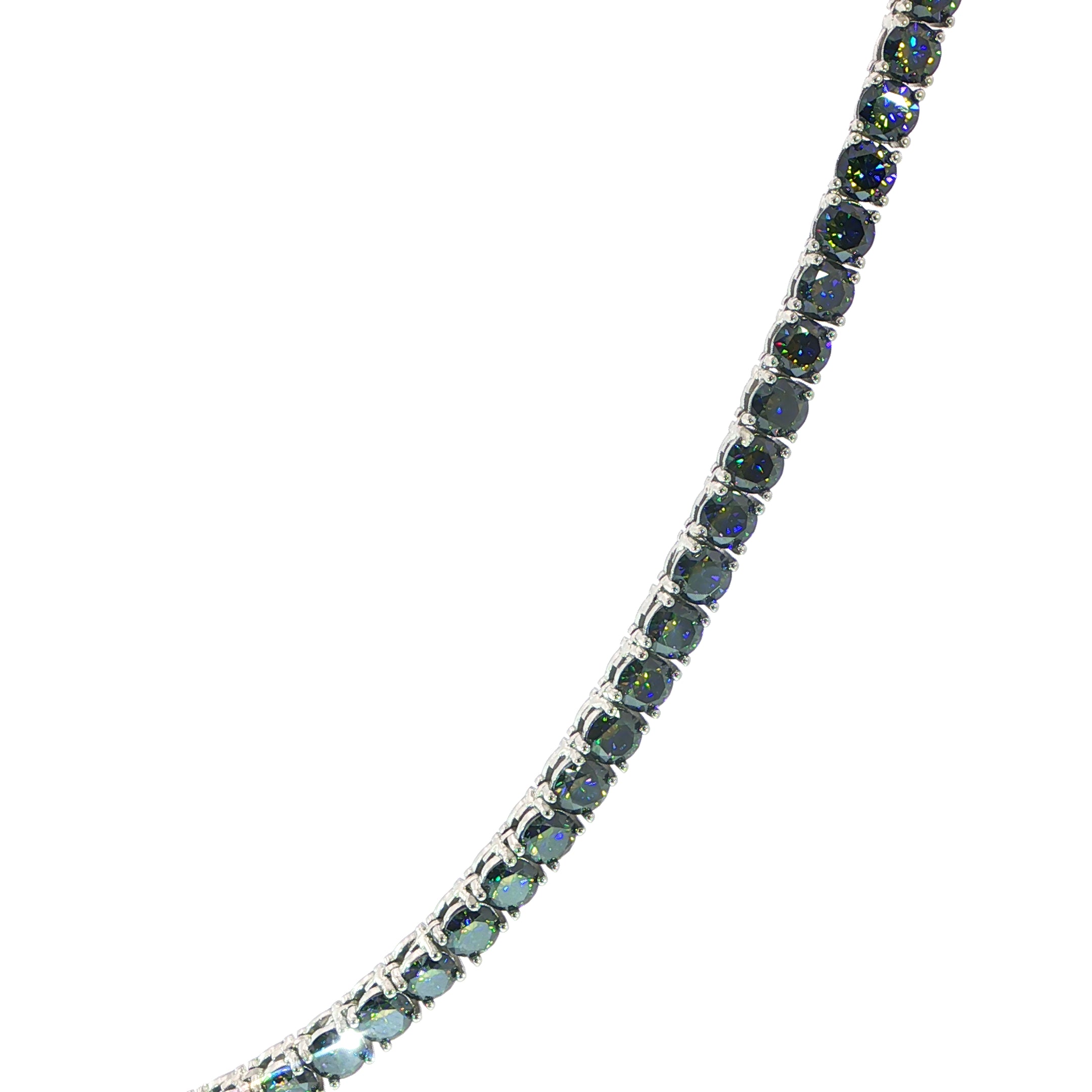 925 Sterling Silver 4MM Classic Tennis Chain Necklace With Blue VVS Moissanite Stones.