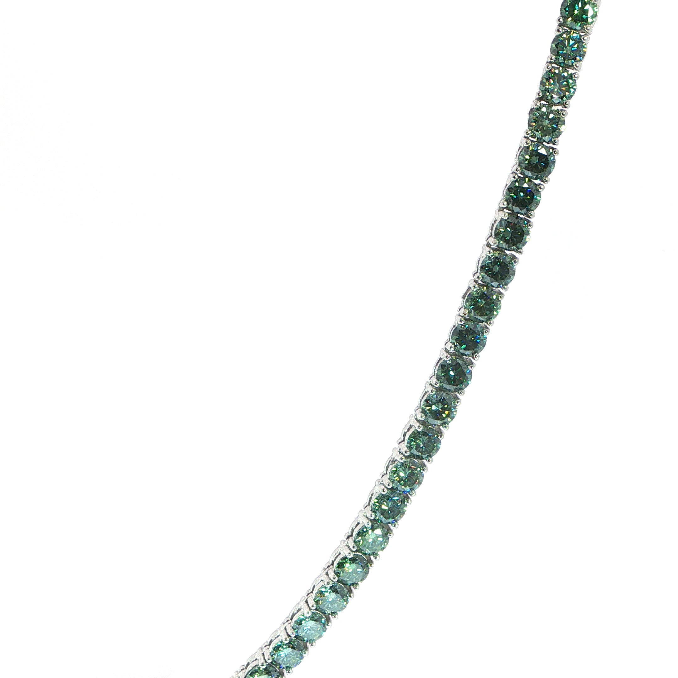 925 Sterling Silver 4MM Classic Tennis Chain Necklace With Green VVS Moissanite Stones.
