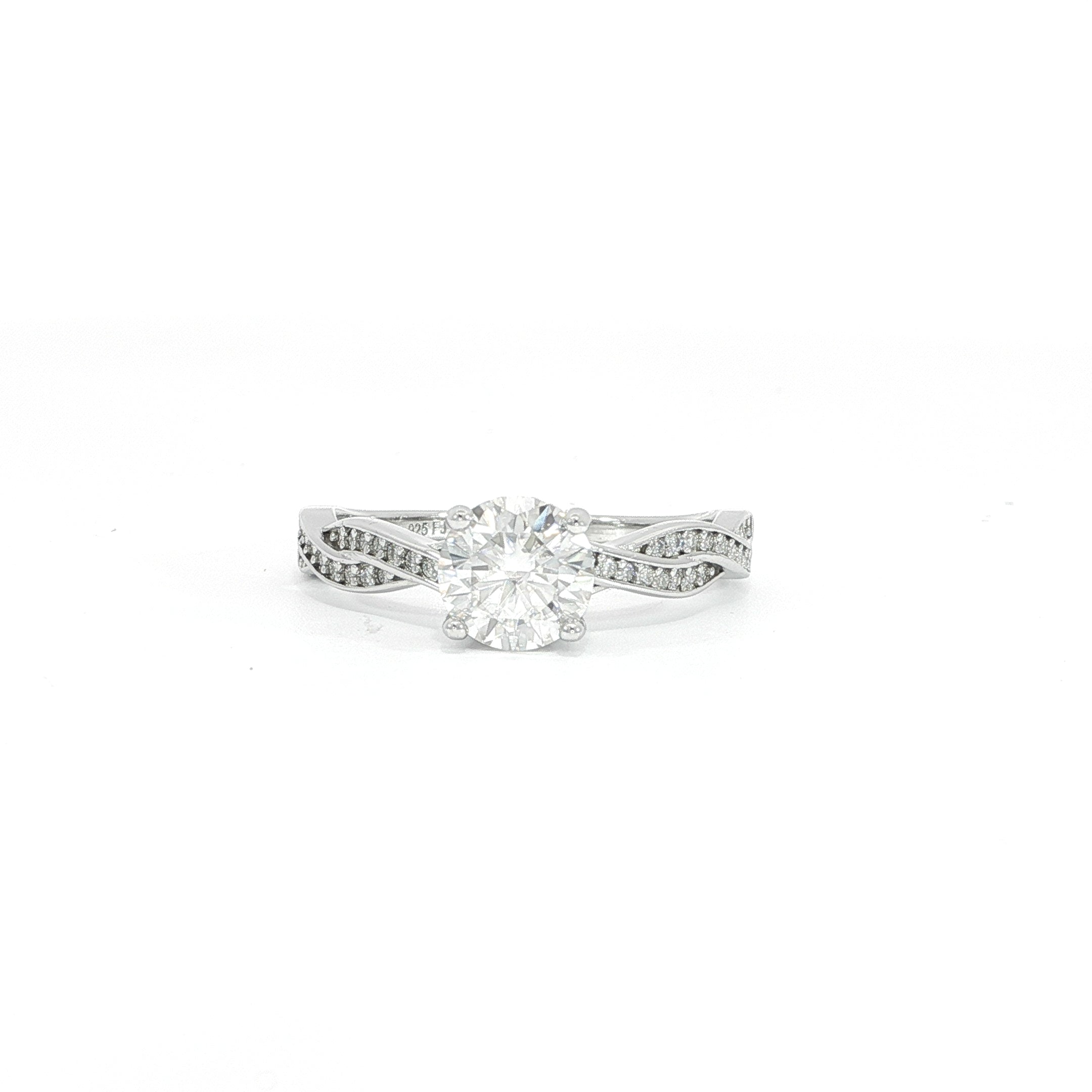 925 sterling silver twisted band engagement ring with 1.00 CT VVS moissanite center stone