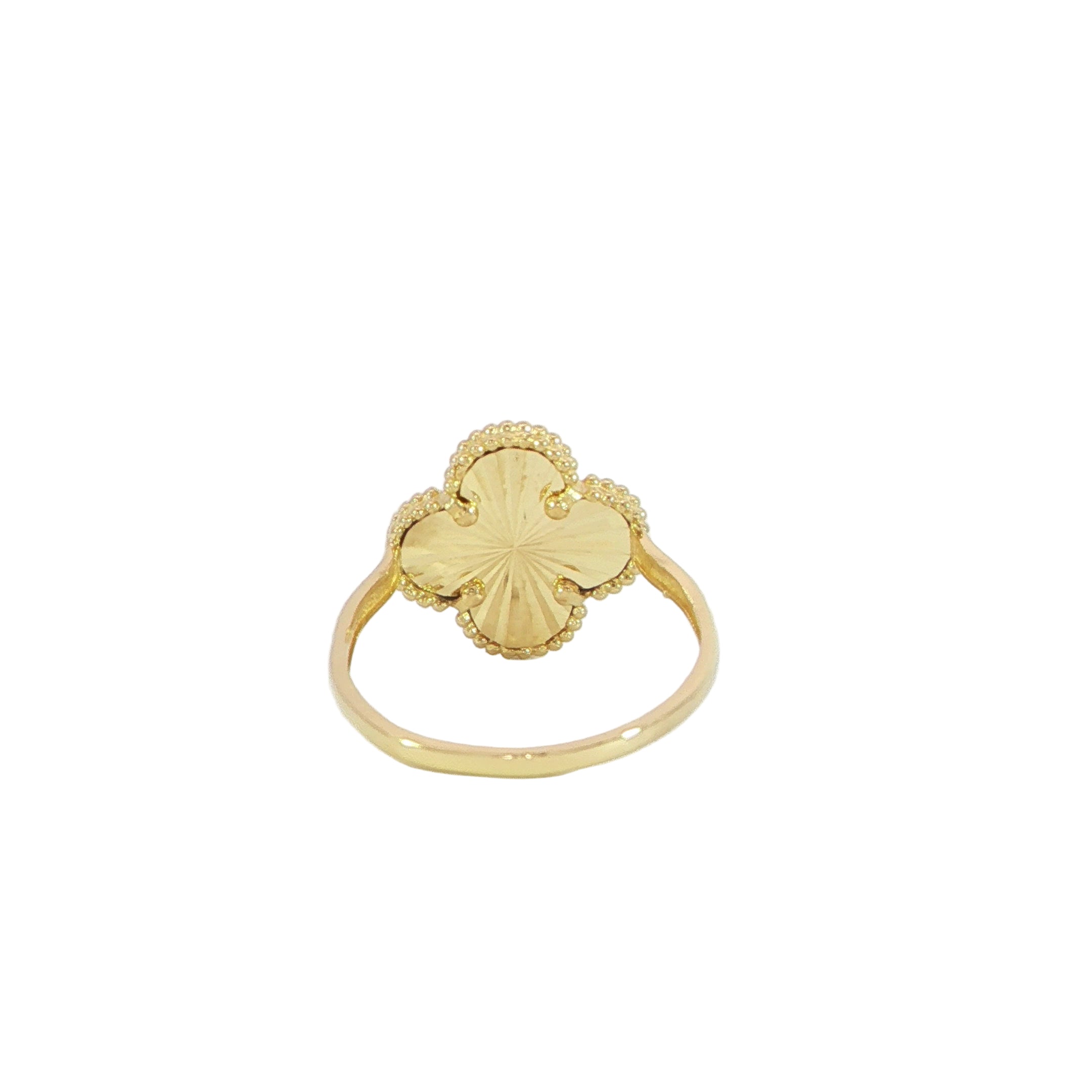 Diamond cut clover ring for women in 14K gold back