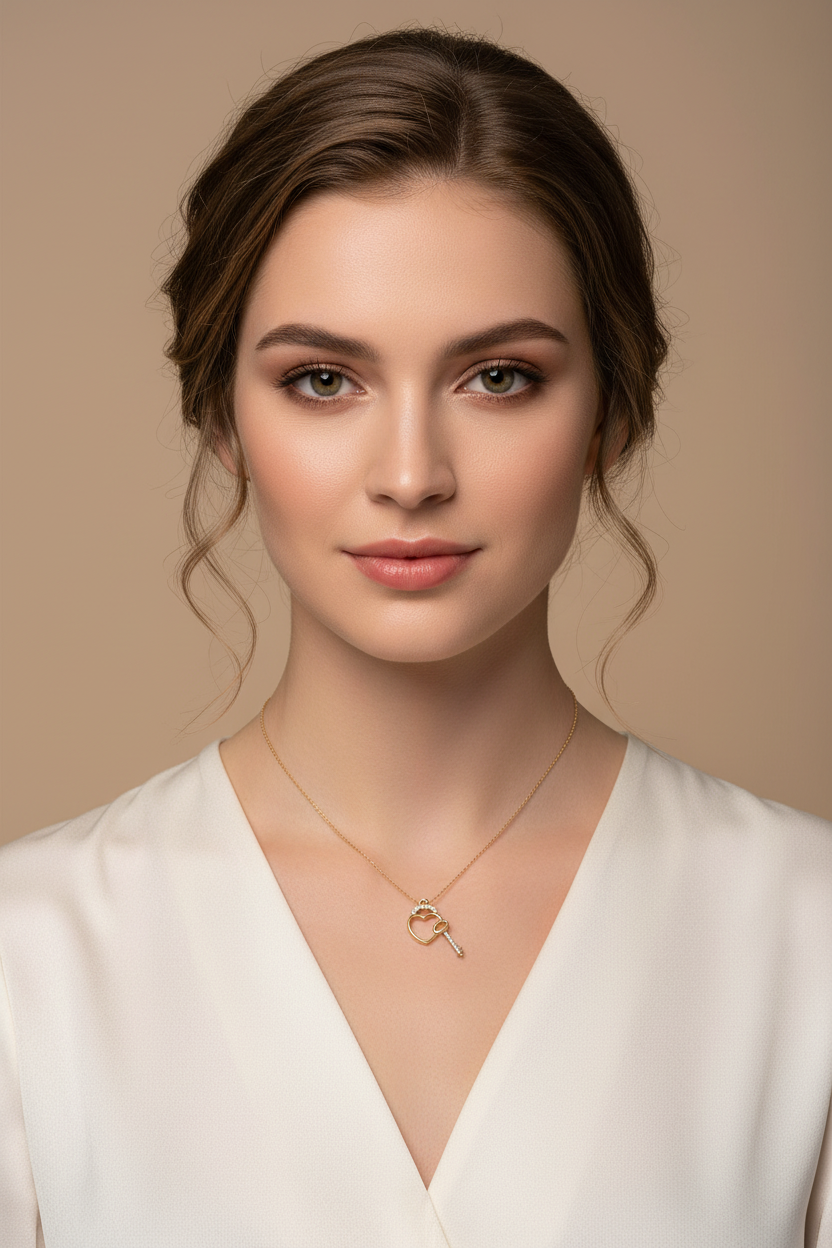 Heart key pendant with natural diamond accents