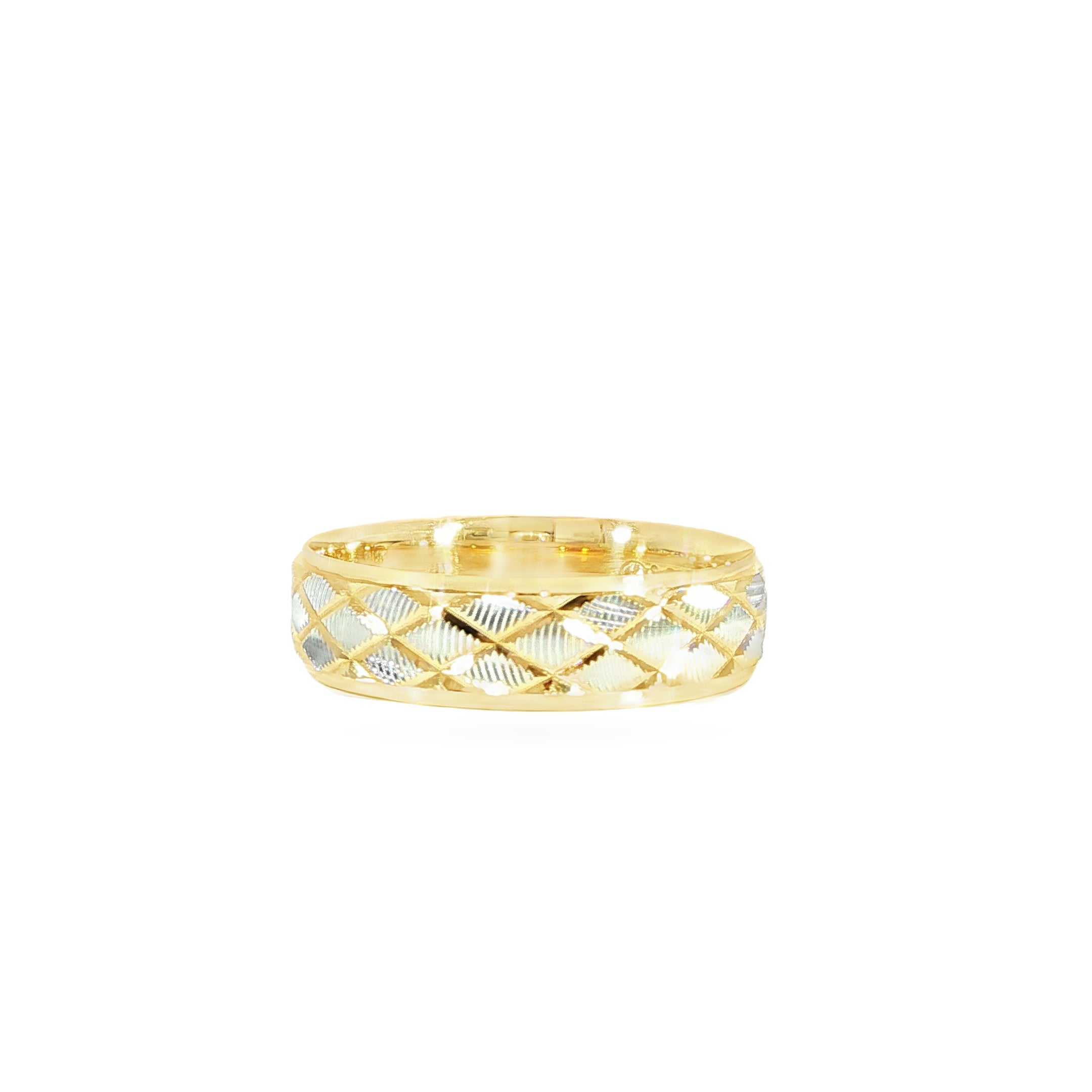 14K Gold Engraved Wedding Band Criss Cross Detail