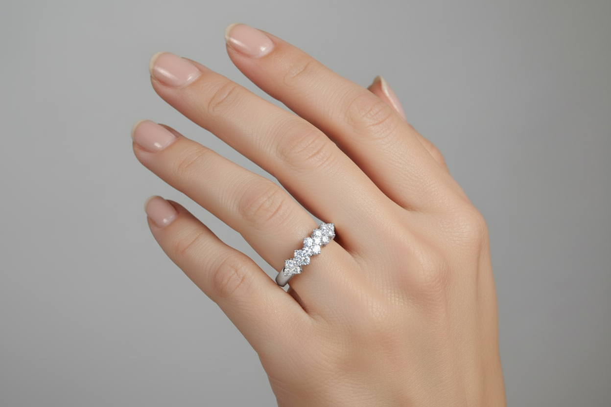 Round lab grown diamond band in white gold