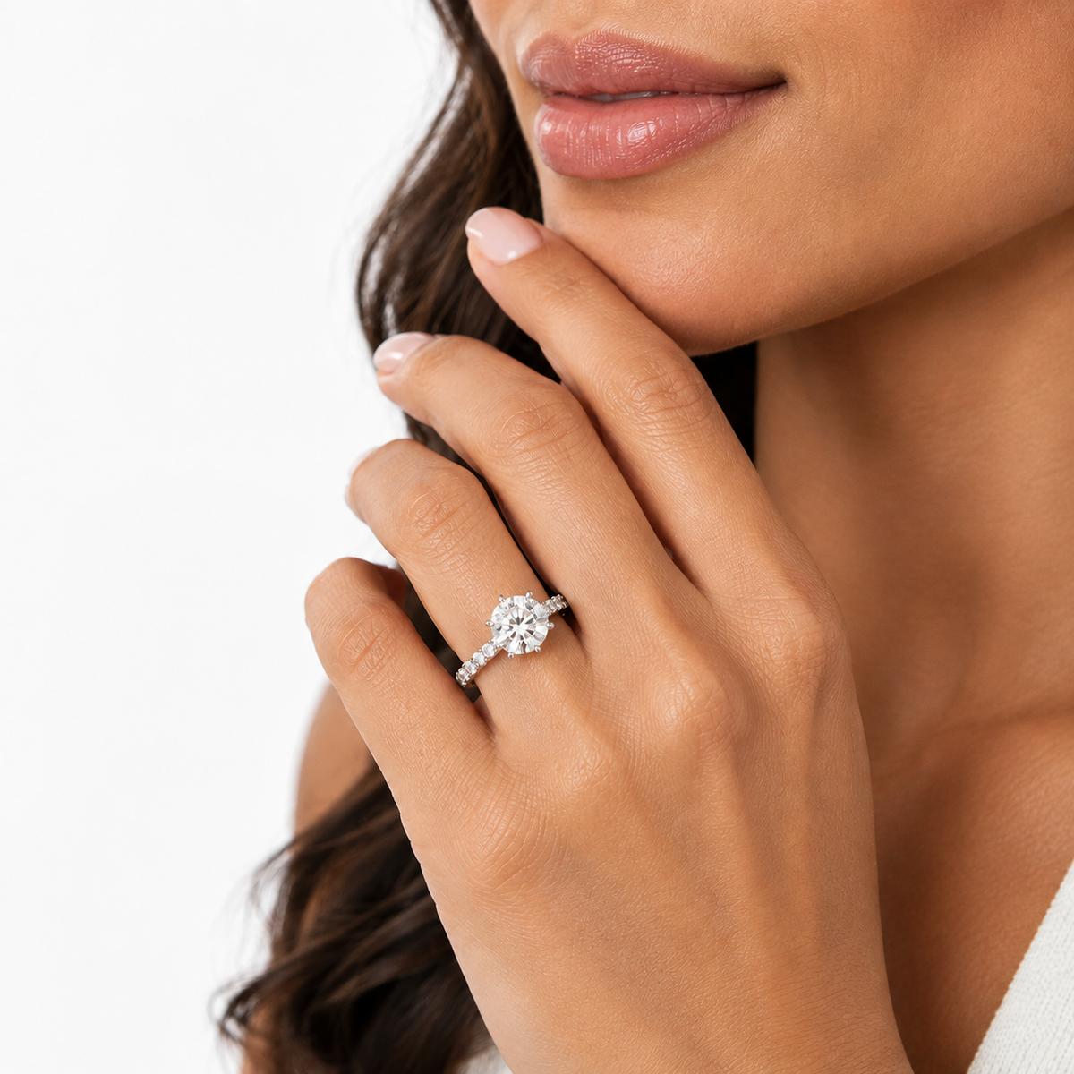 3.83 CTW lab-grown diamond engagement ring crafted in white gold