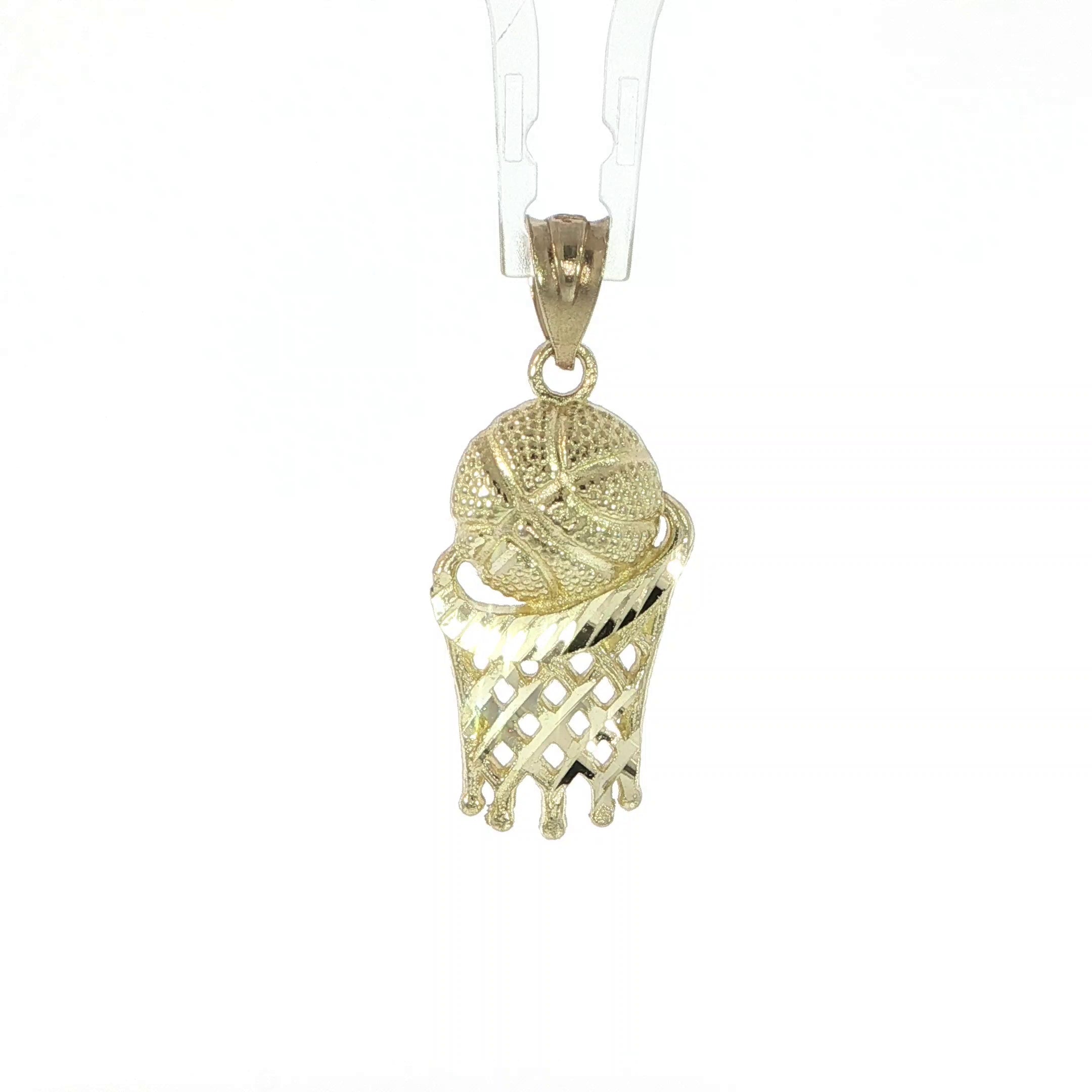 10K gold diamond-cut basketball hoop and ball pendant measuring 20x12MM