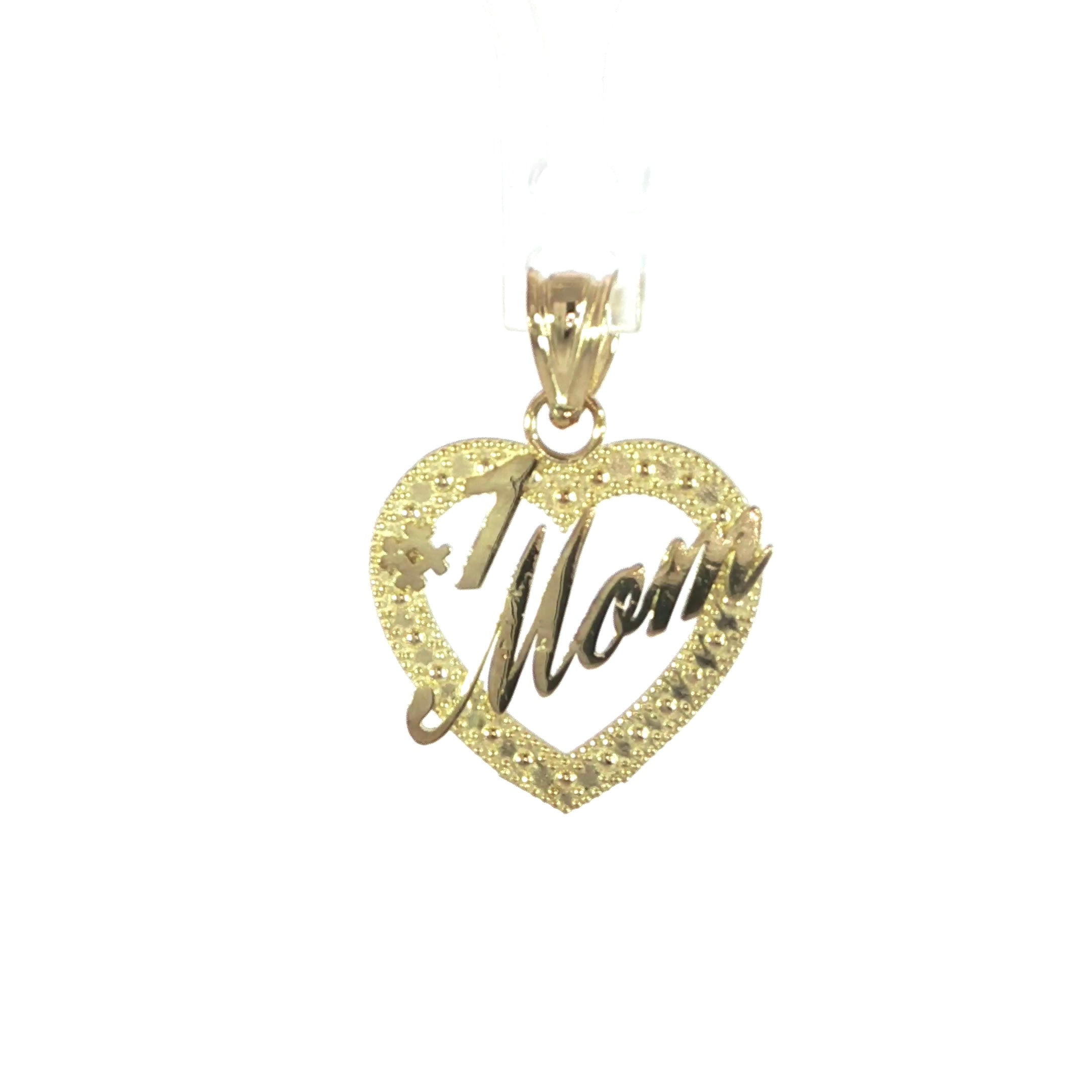 10K gold #1 Mom heart pendant in yellow gold