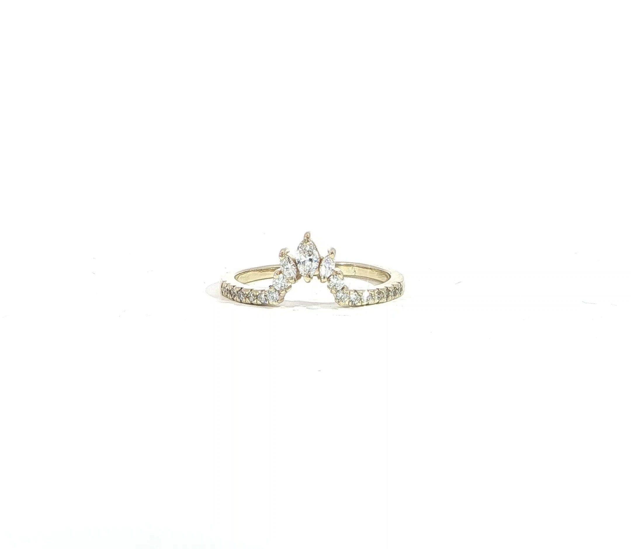 14K yellow gold contour band with marquise and round lab-grown diamonds