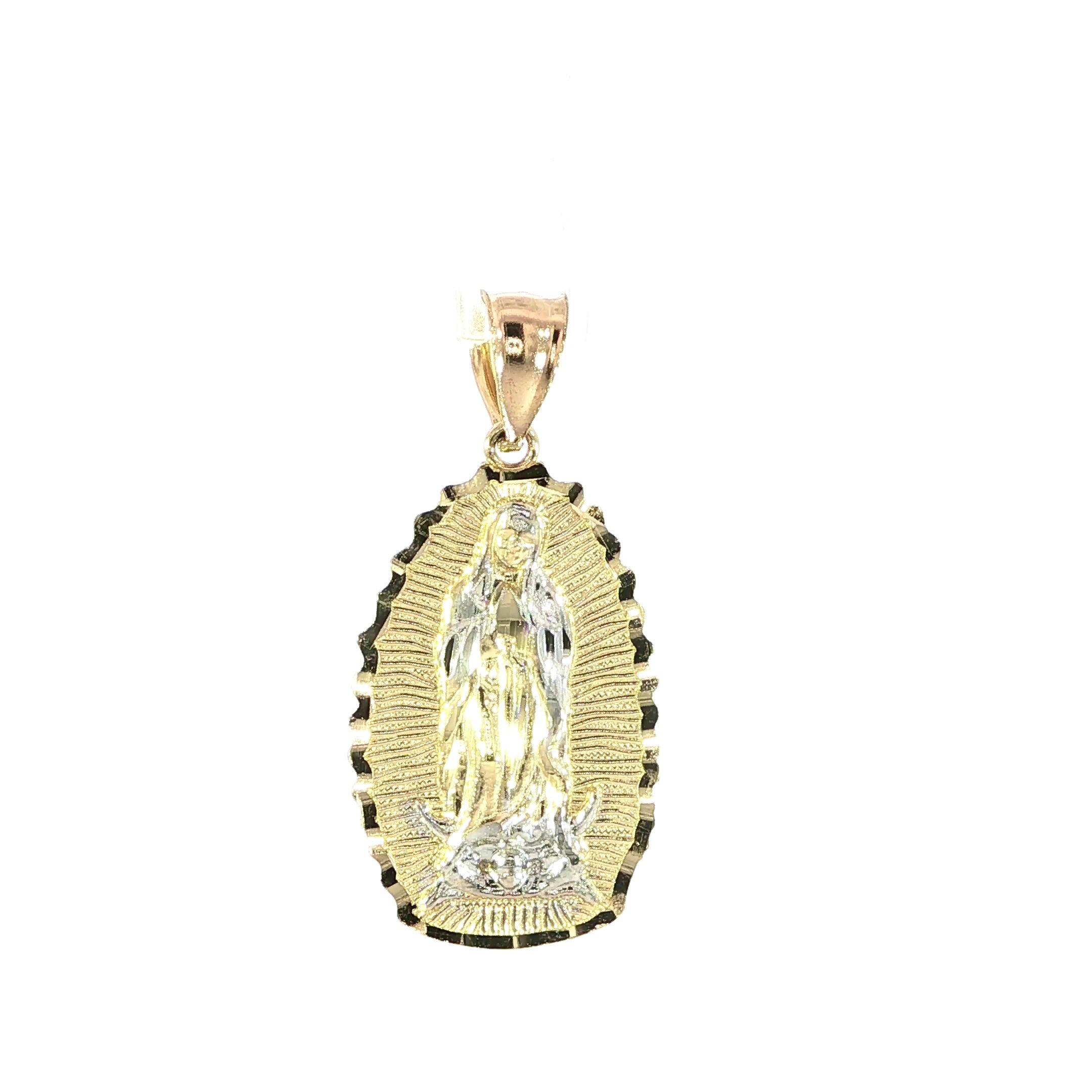 14K Two-Tone Gold Virgin Mary Pendant 25MM Religious Medallion