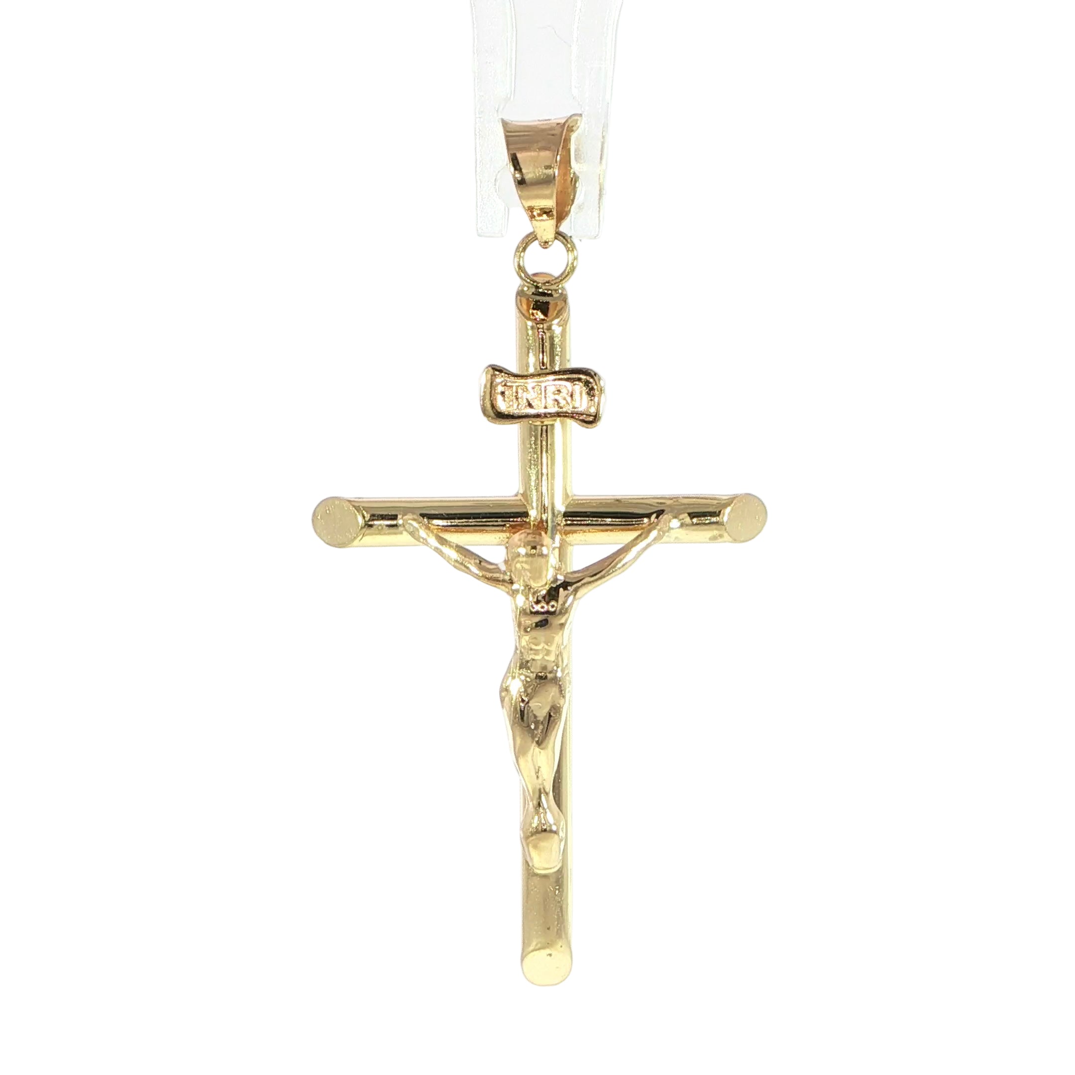 14K yellow gold crucifix cross pendant with Christ figure