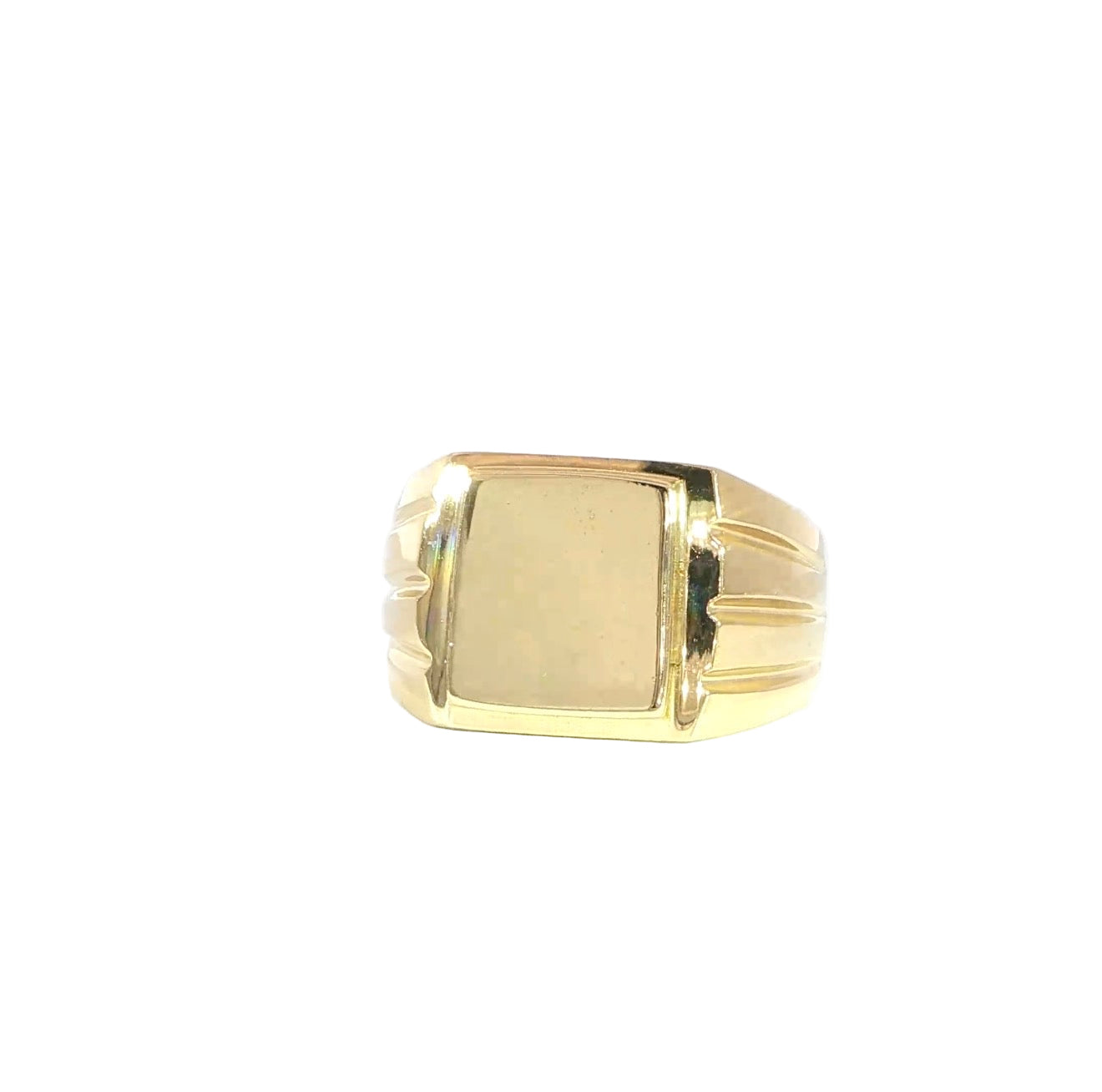 14K yellow gold high-polish rectangular signet ring with a plain top