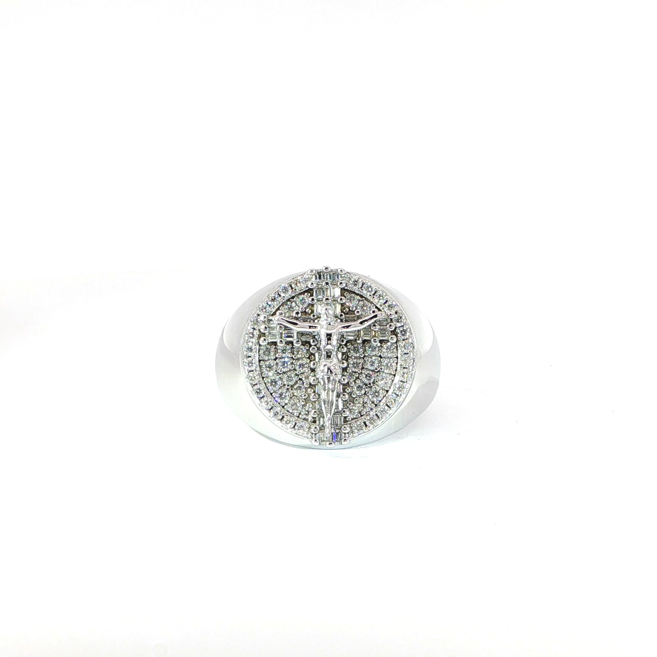Sterling silver crucifix ring with VVS moissanite stones