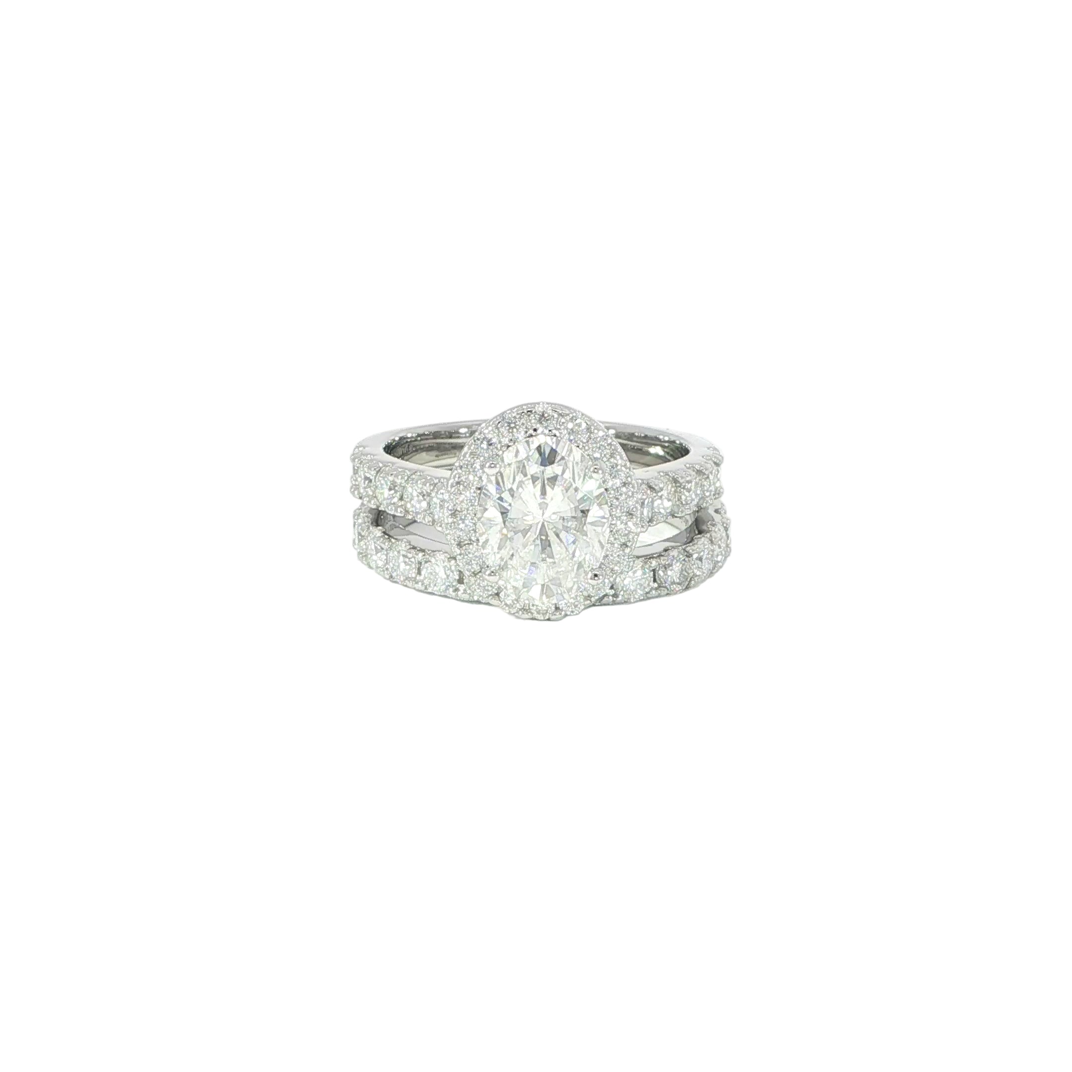 Oval halo engagement ring set with 2 CT VVS moissanite center stone