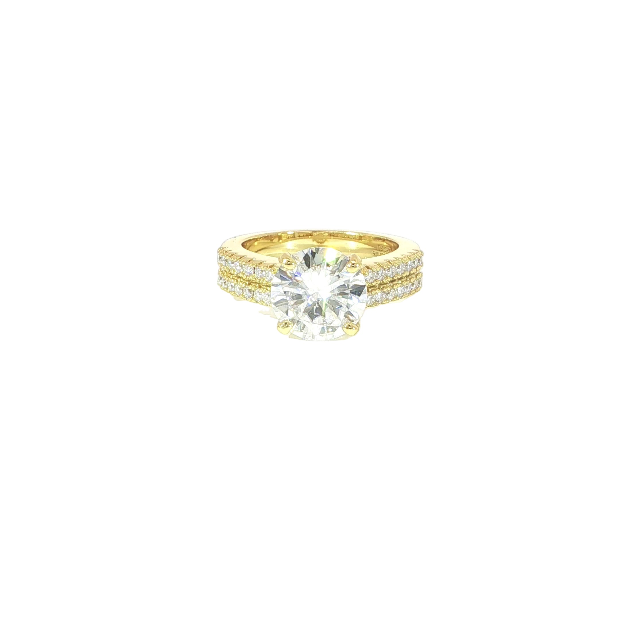 Round 4 carat moissanite engagement ring in sterling silver with pavé double band
