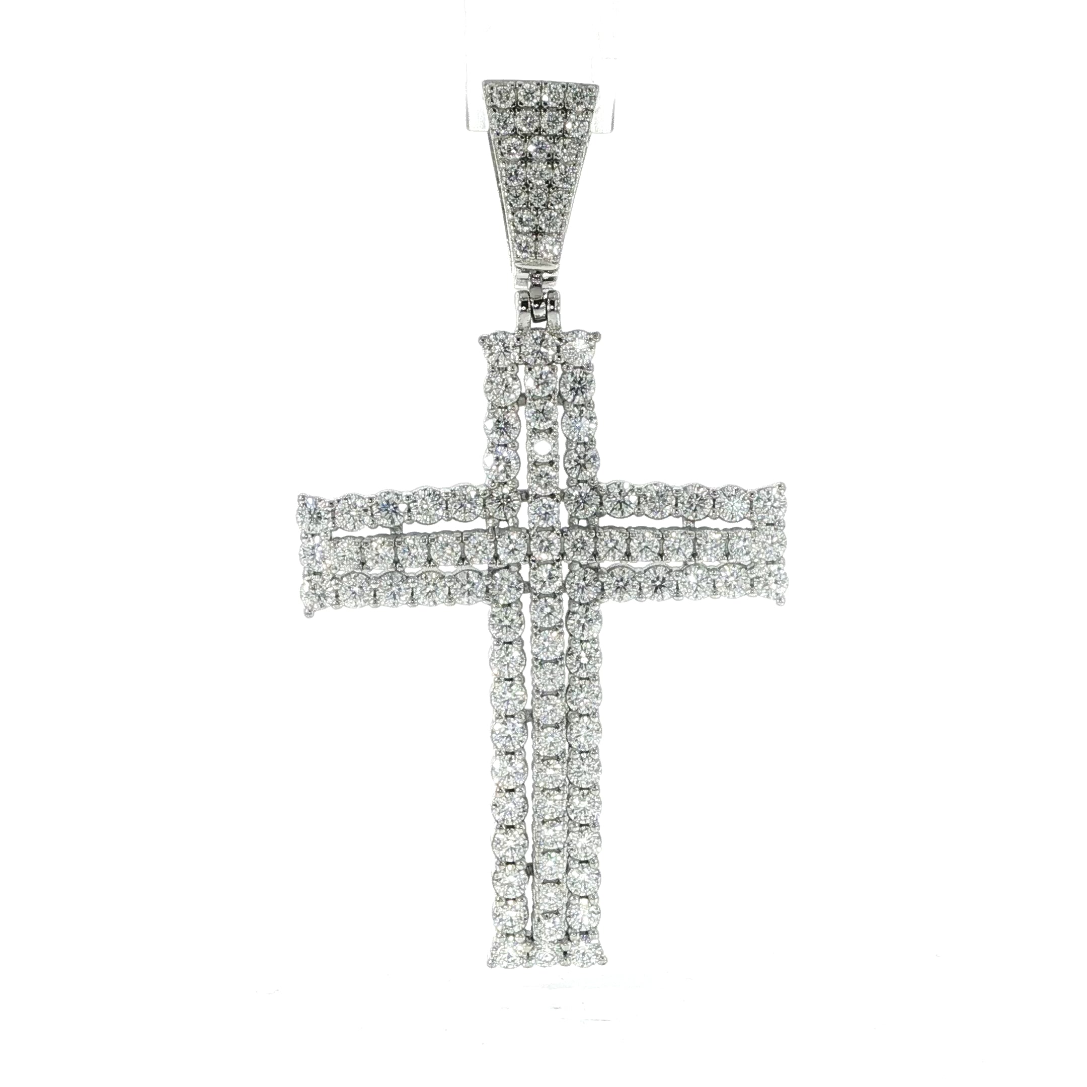 Sterling silver iced out cross pendant with VVS moissanite stones.