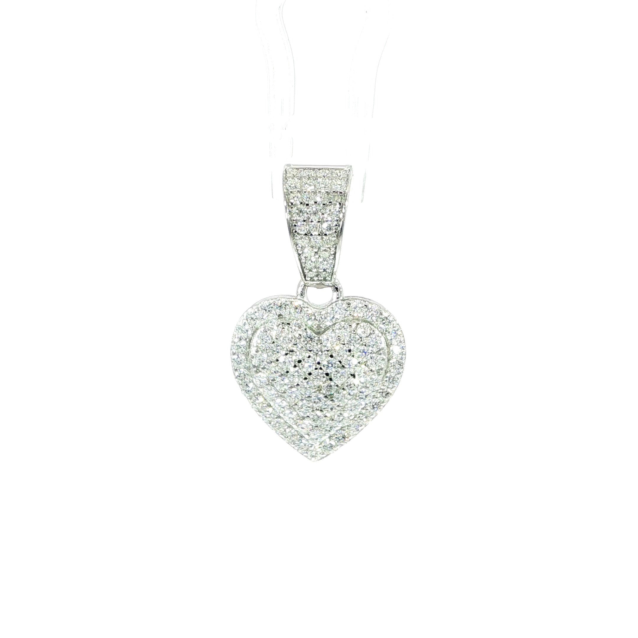 Sterling Silver Iced Pave Heart Pendant with VVS Moissanite 1 CTW