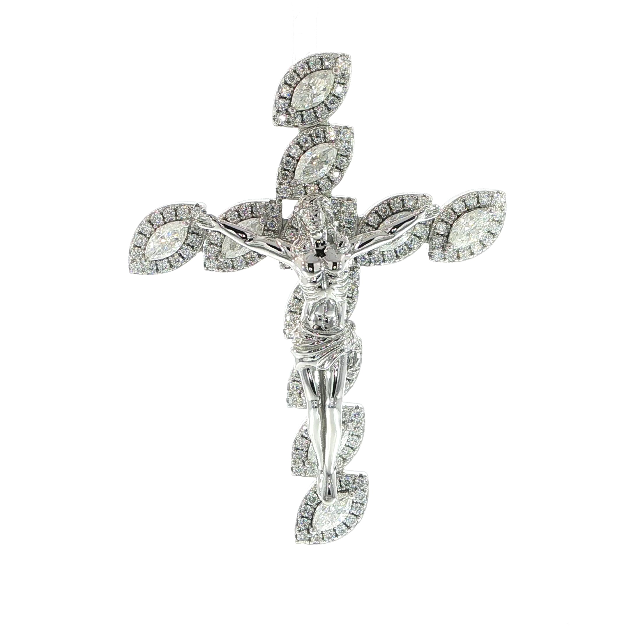 Sterling silver marquise crucifix cross pendant with VVS moissanite
