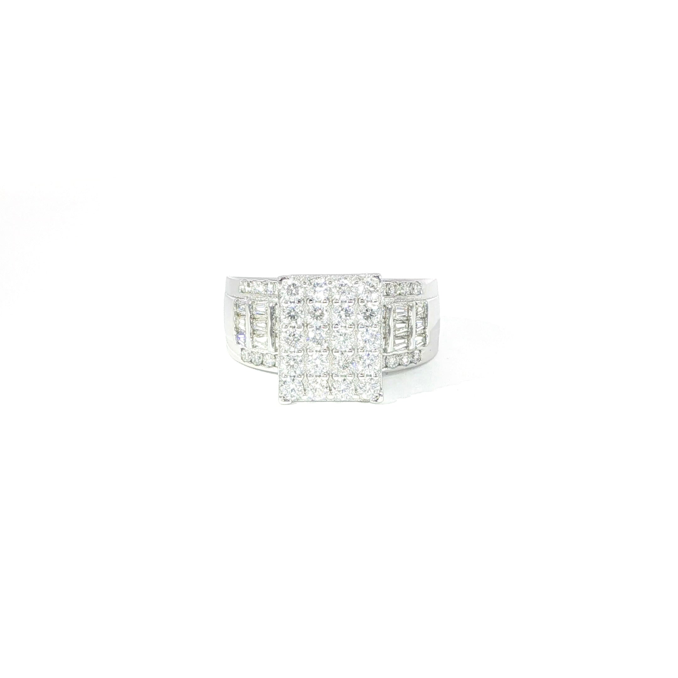 Sterling silver rectangle cluster ring with VVS moissanite stones